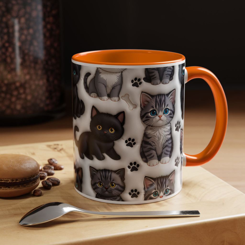 Cute Kitten Pattern Accent Coffee Mug | Cat Paw Print Design