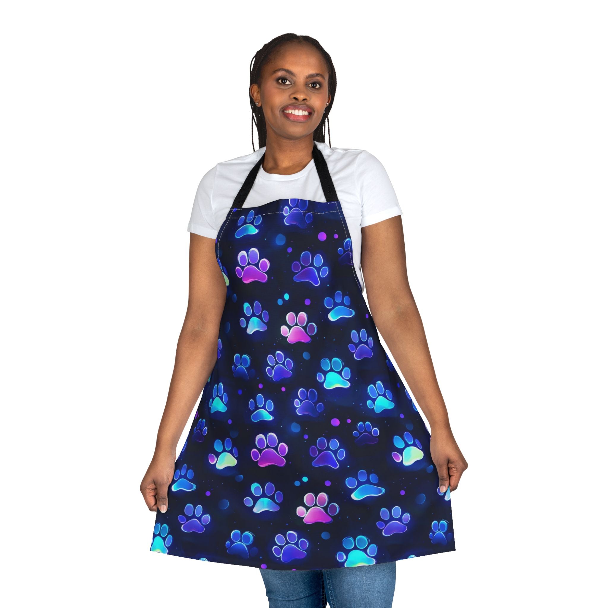 Neon Paw Prints Apron | Colorful Cat Dog Paws Pattern