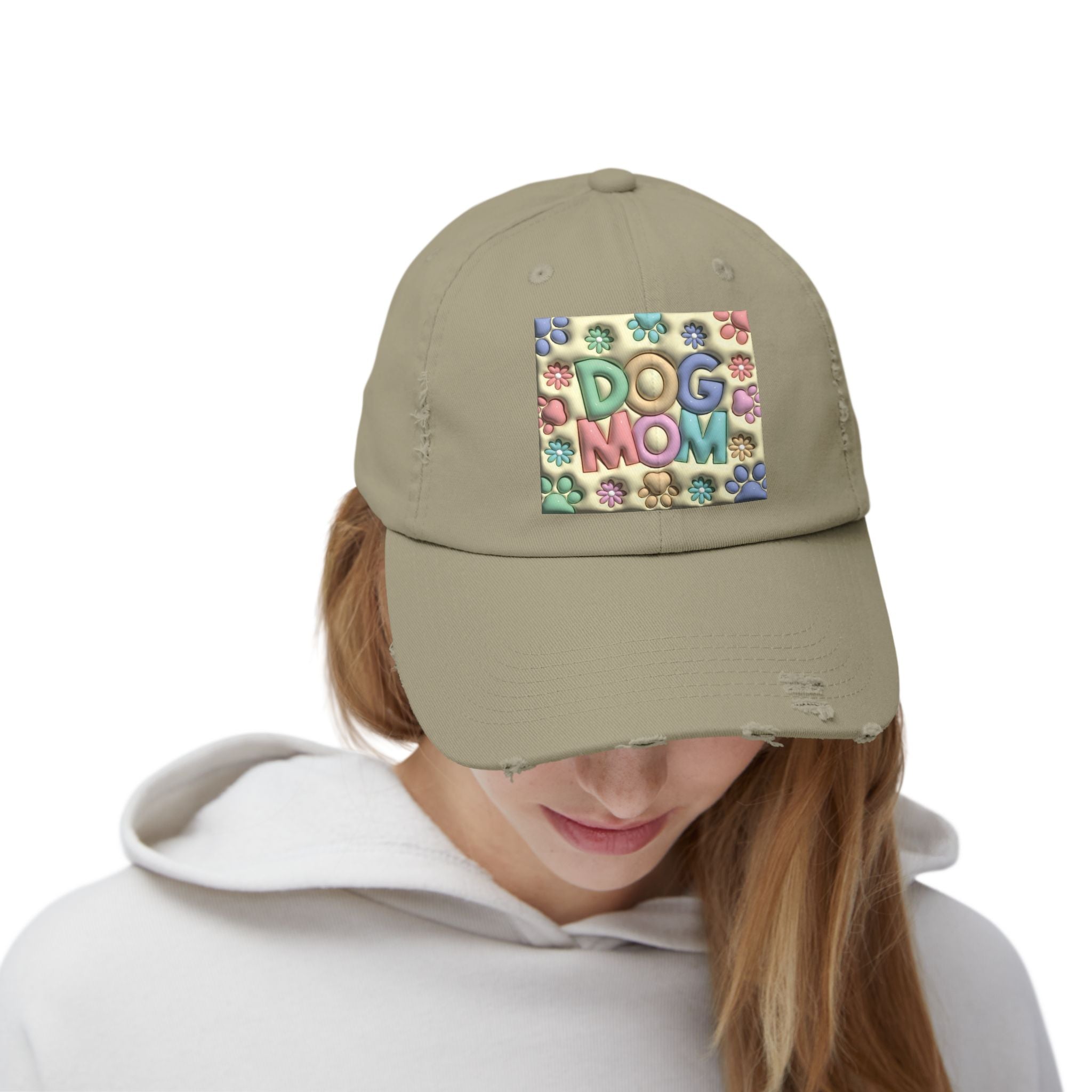 Dog Mom pastel paw print Hat | Distressed Dad Cap