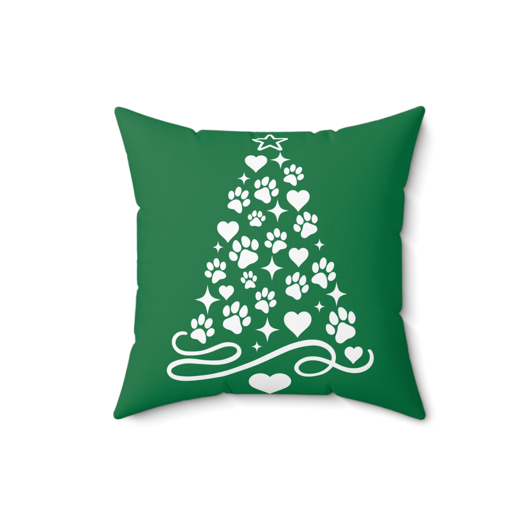 Paw Print Christmas Tree Pillow | Green Holiday Pet Decor