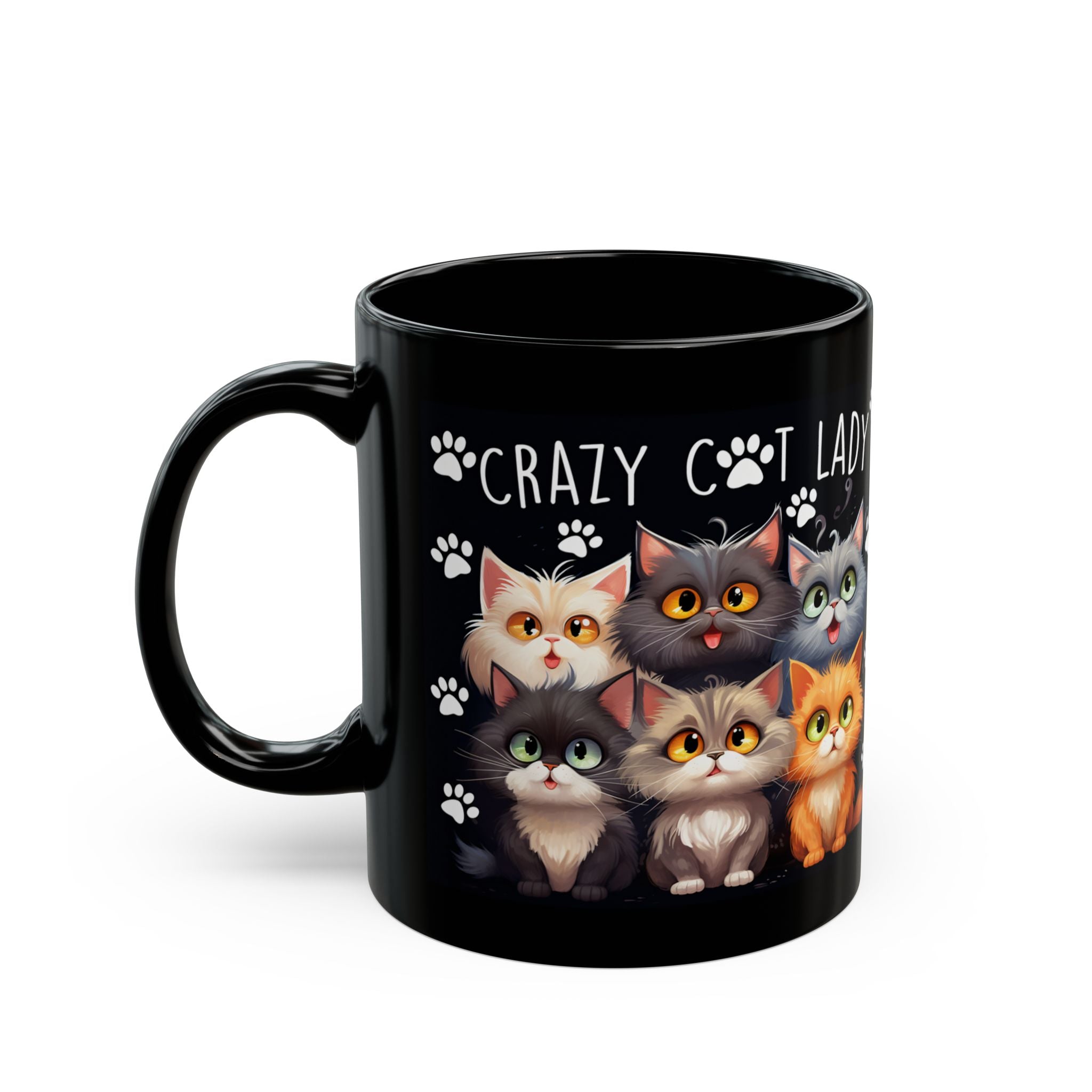 Crazy Cat Lady Mug | Black Cat Paw Print Coffee Cup