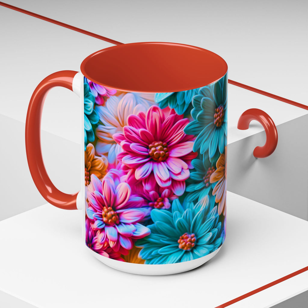 Vibrant Dahlia Floral Accent Mug | 11oz 15oz Ceramic Coffee Mug