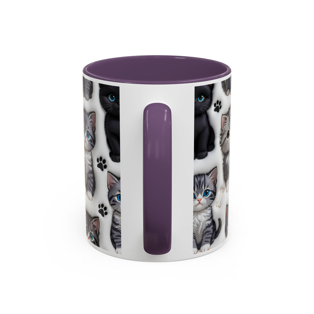 Cute Kitten Pattern Accent Coffee Mug | Cat Paw Print Design