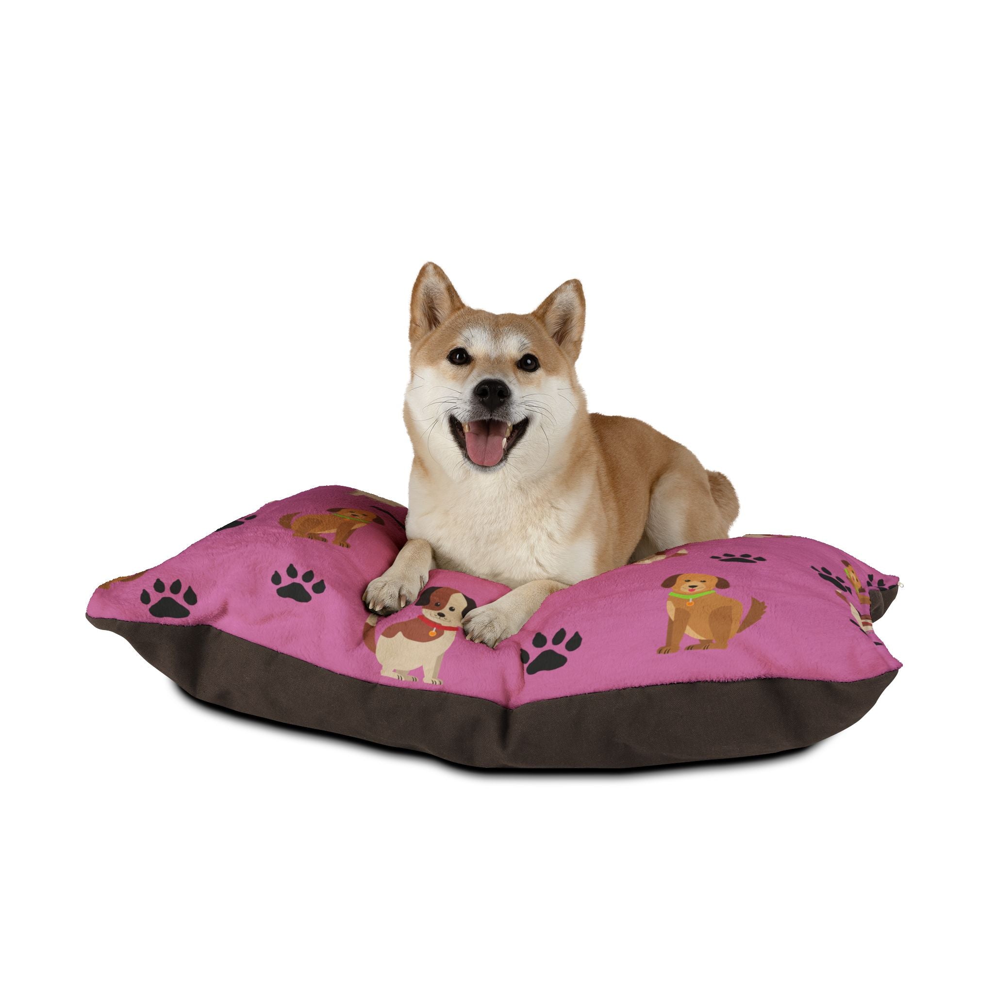 Cute Cartoon Dogs Pet Bed | Pink Paw Print Pattern