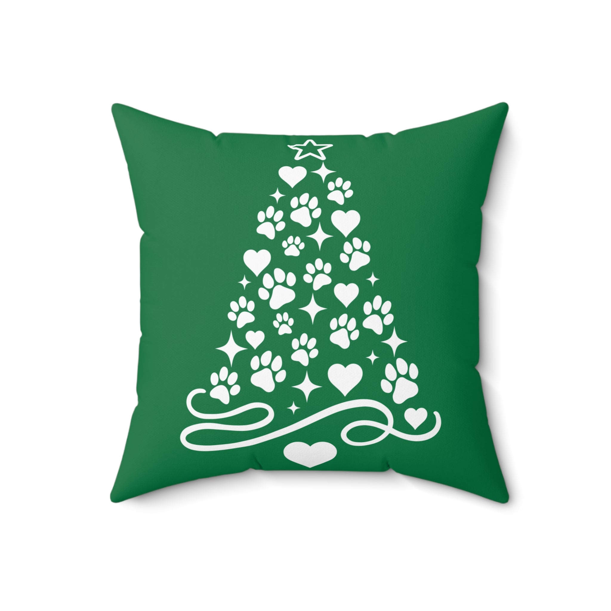 Paw Print Christmas Tree Pillow | Green Holiday Pet Decor