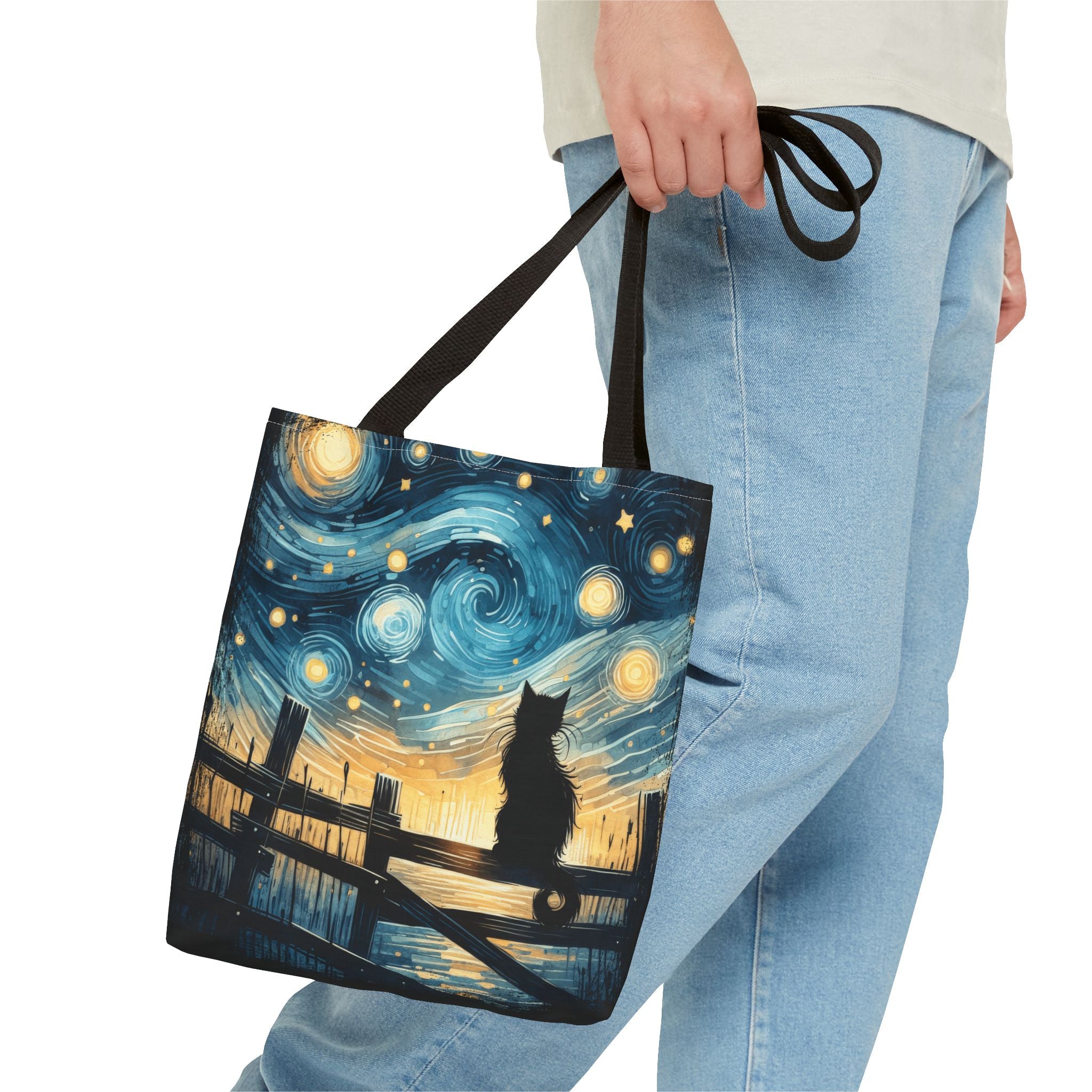 Starry Night Cat Tote | Van Gogh Inspired Swirling Sky Bag