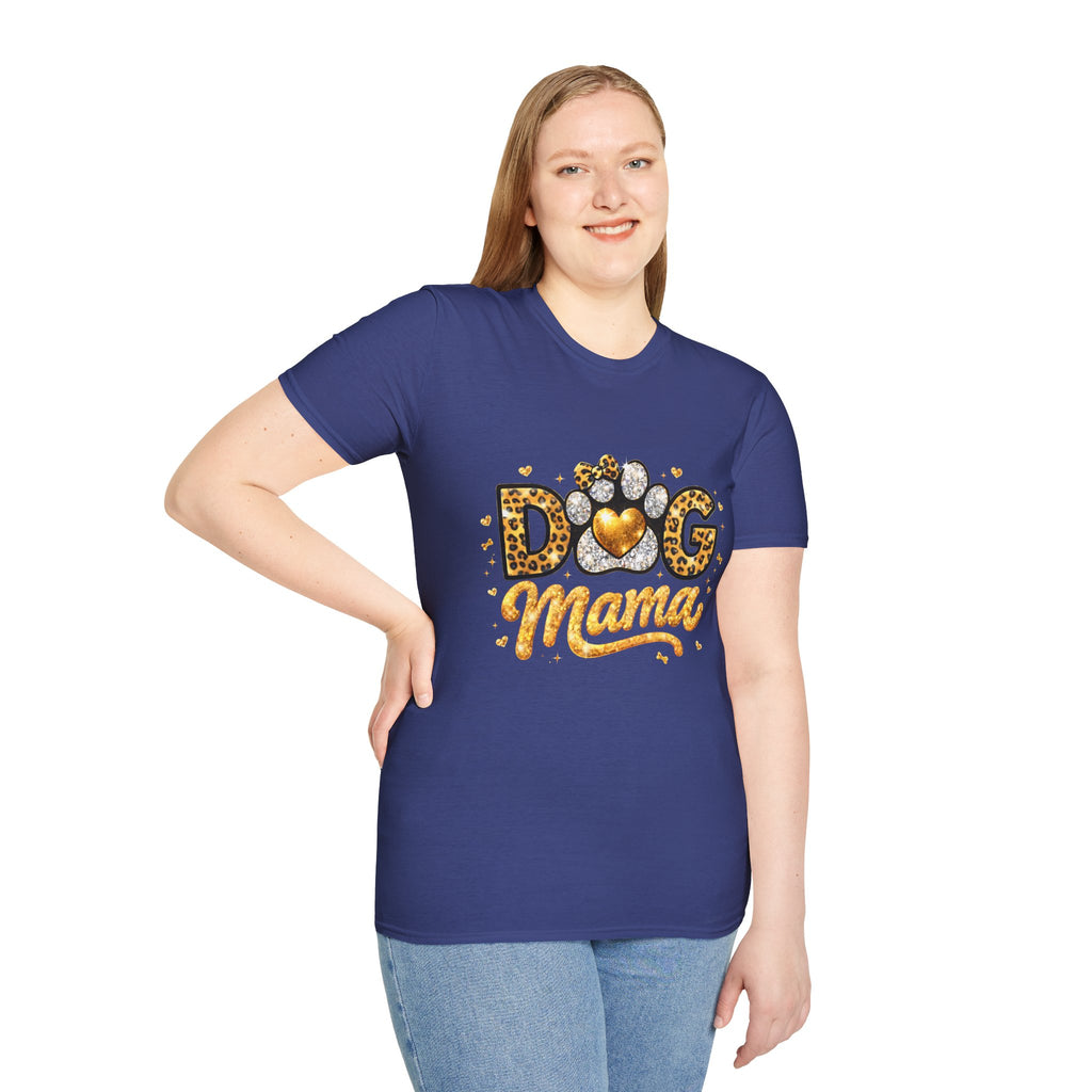 Dog Mama T-Shirt | Leopard Heart Paw Print, Gold Glitter Script