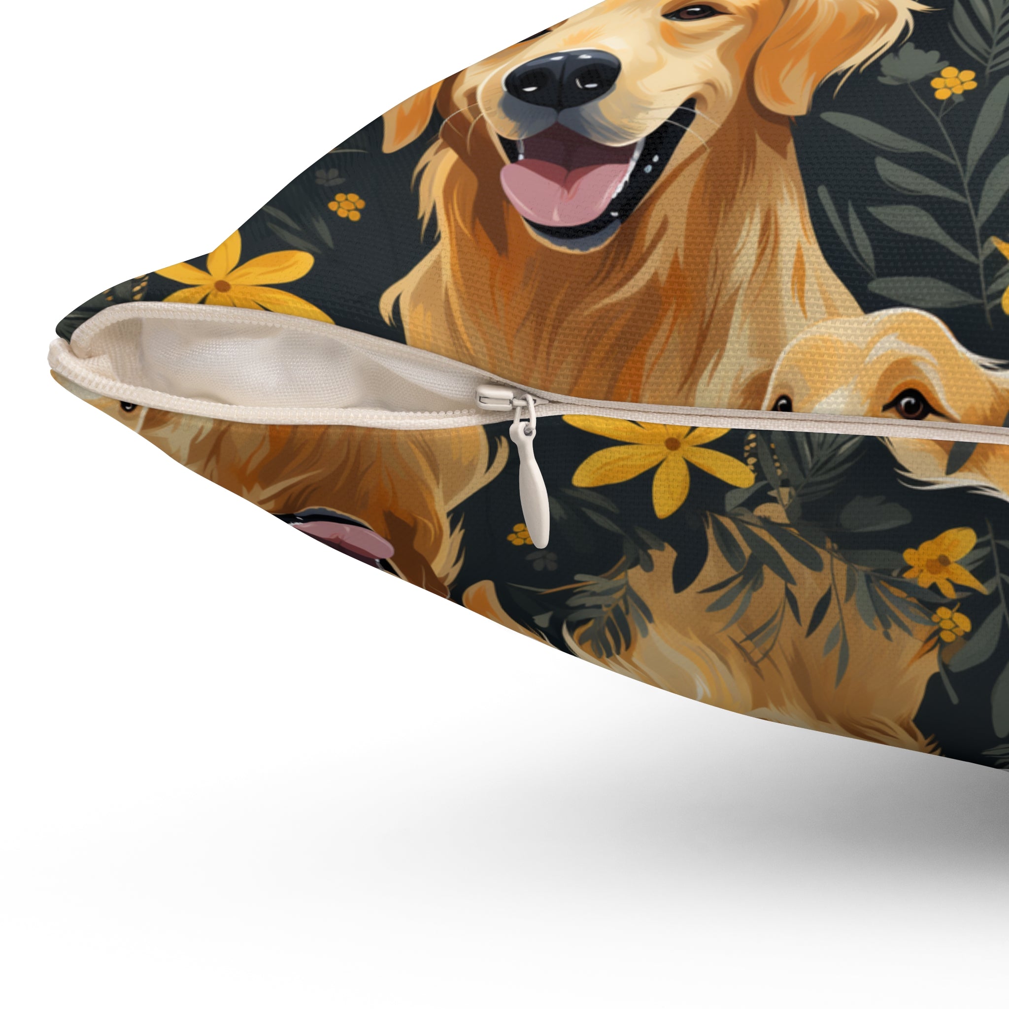 Golden Retriever Pattern Pillow | Dog Portraits Floral Throw Pillow