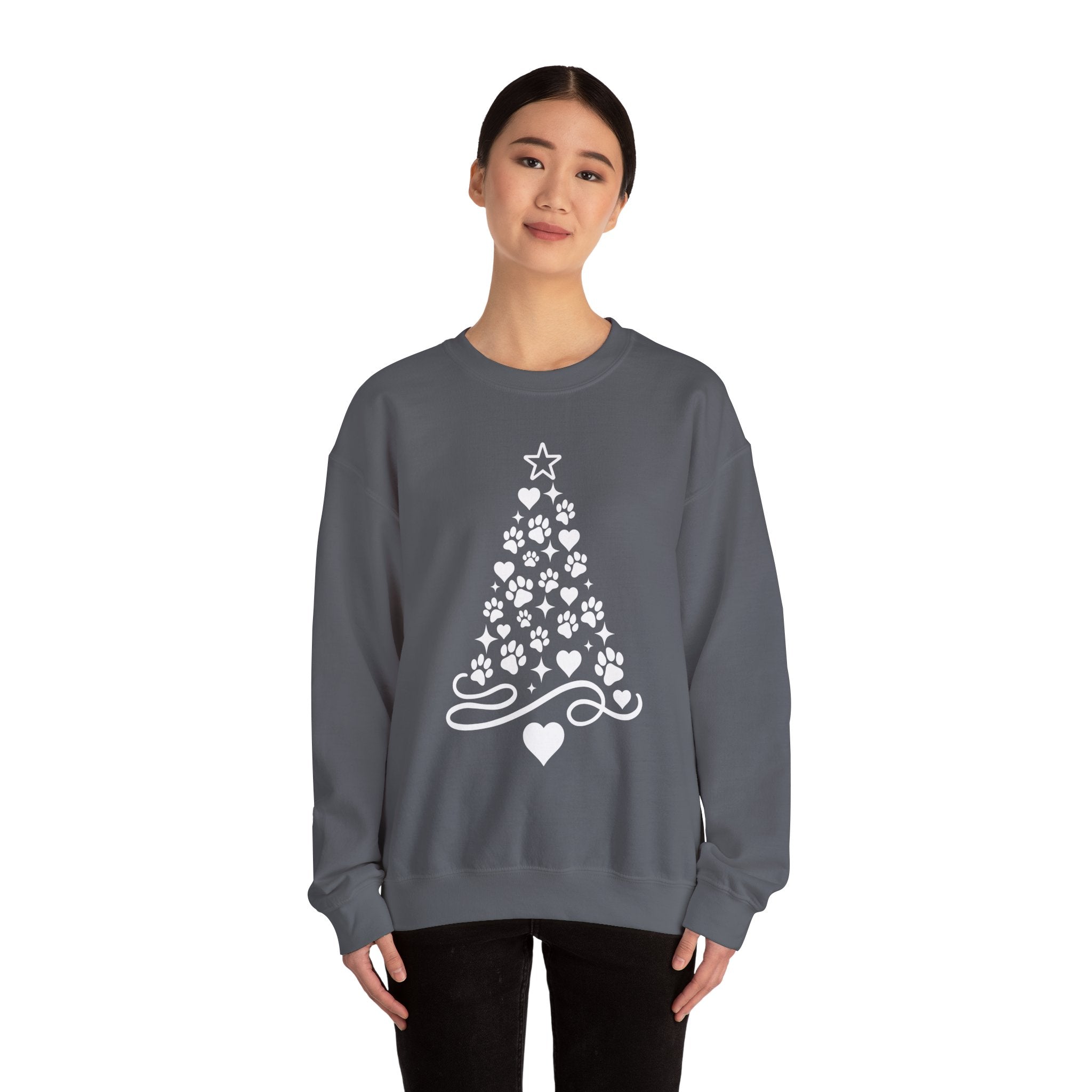 Paw Paw Print Christmas Tree Sweatshirt | Pet Lover Holiday Crewneck