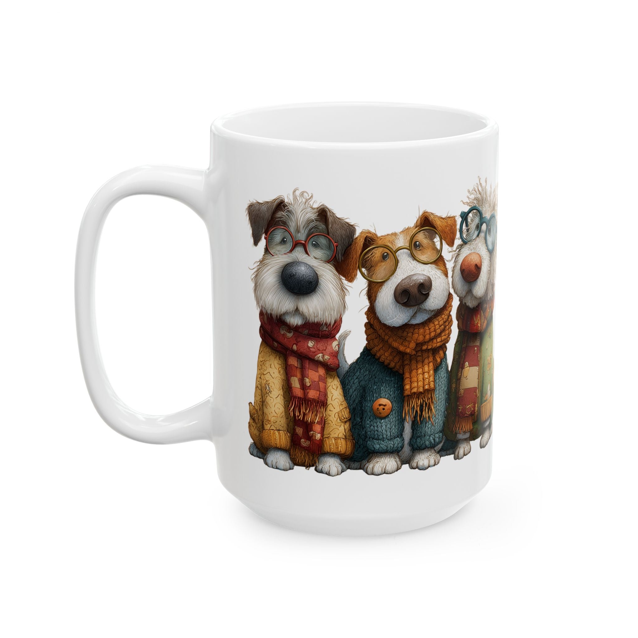 Whimsical Dog with Glasses and Scarf Mug | Ceramic Coffee Cup