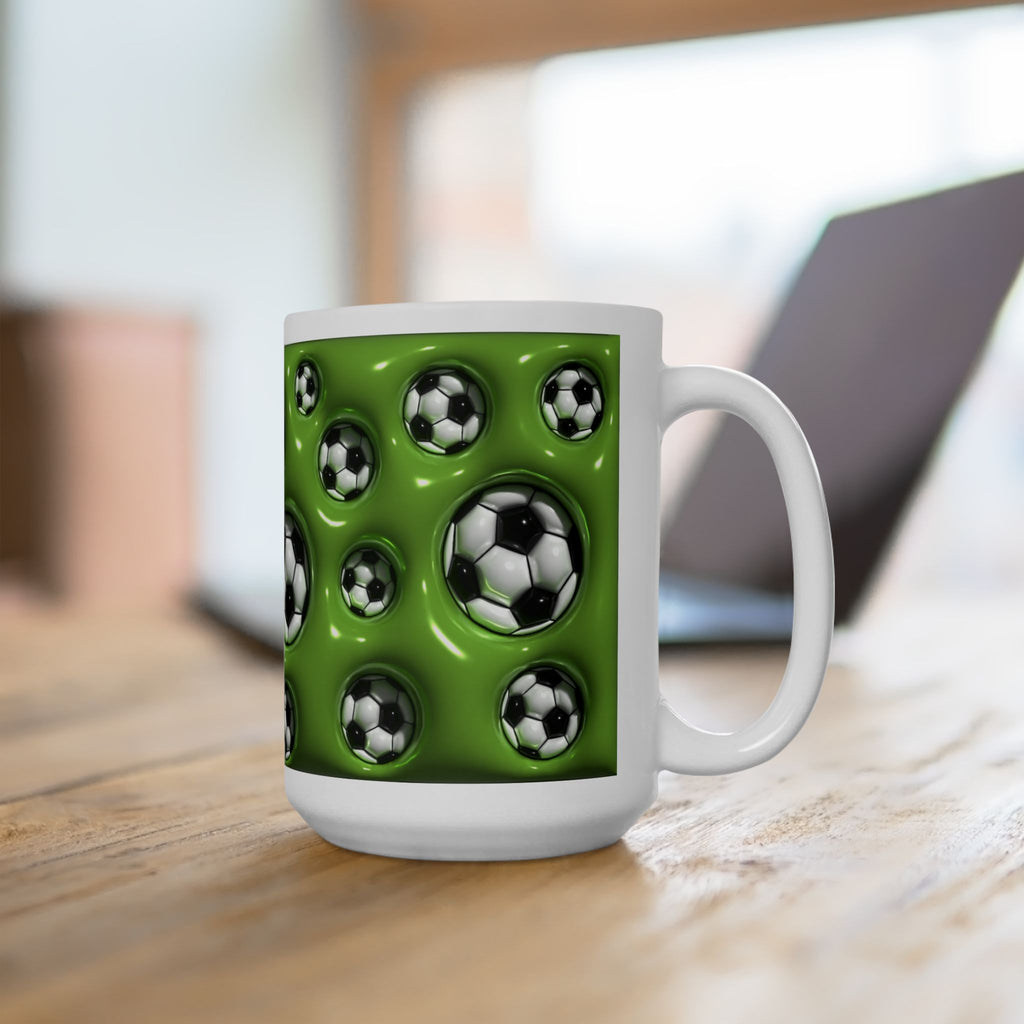 Soccer Ball Pattern Mug | Green Football Design, Ceramic Coffee Cup