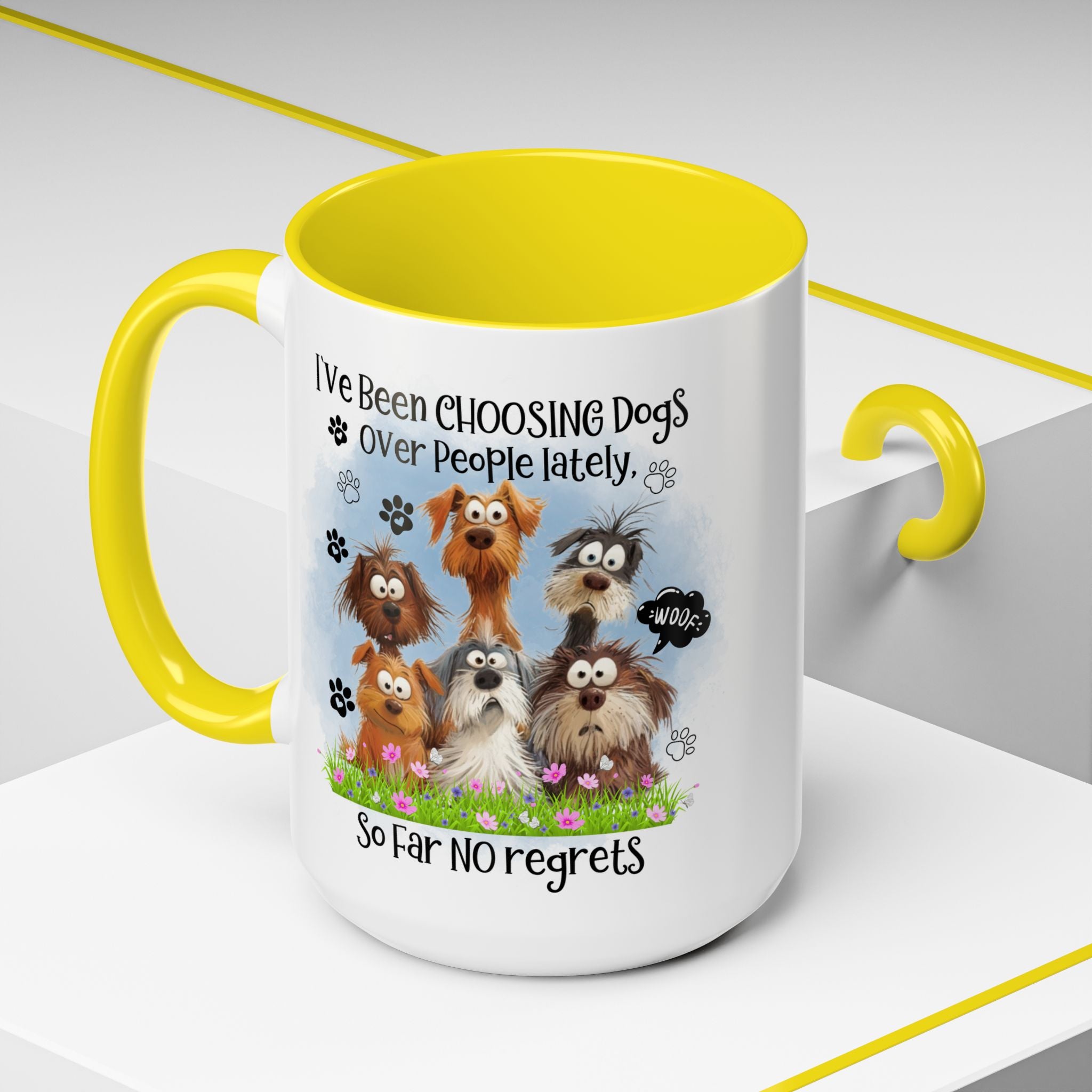 Choosing Dogs Over People Mug | Funny Cute Cartoon Dogs, 11oz 15oz Accent Coffee Mug
