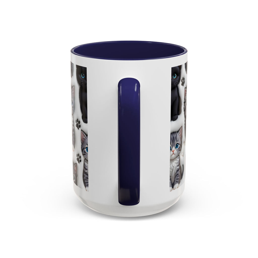Cute Kitten Pattern Accent Coffee Mug | Cat Paw Print Design