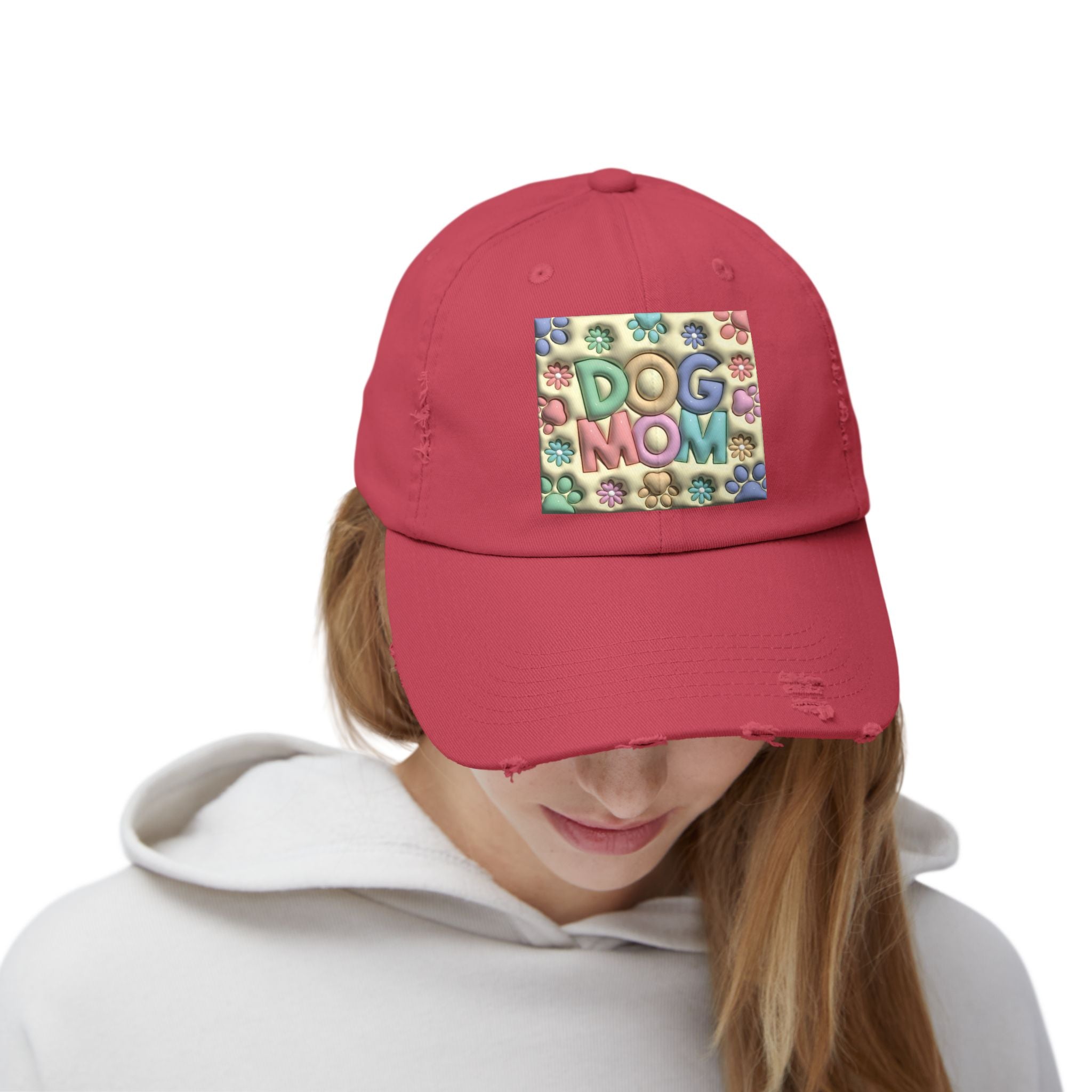 Dog Mom pastel paw print Hat | Distressed Dad Cap