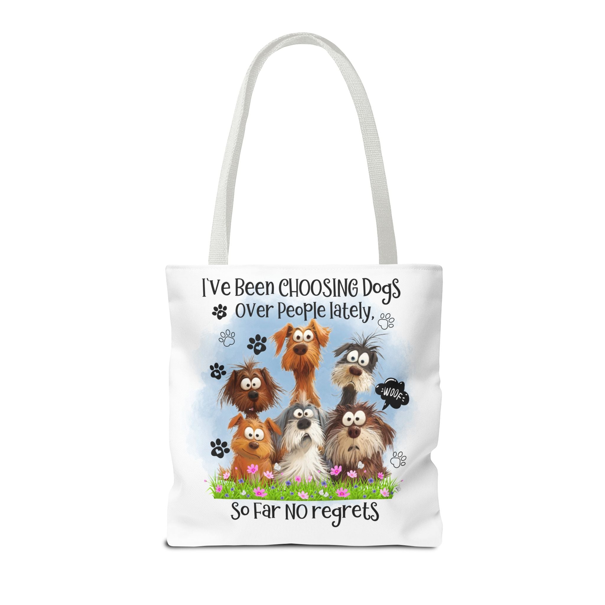 Choosing Dogs Over People Tote Bag | Cute Cartoon Dogs, Paw Print Design