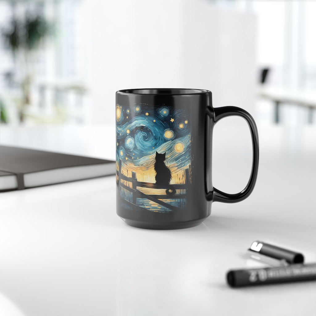 Starry Night Cat mug | Black Ceramic Coffee Cup