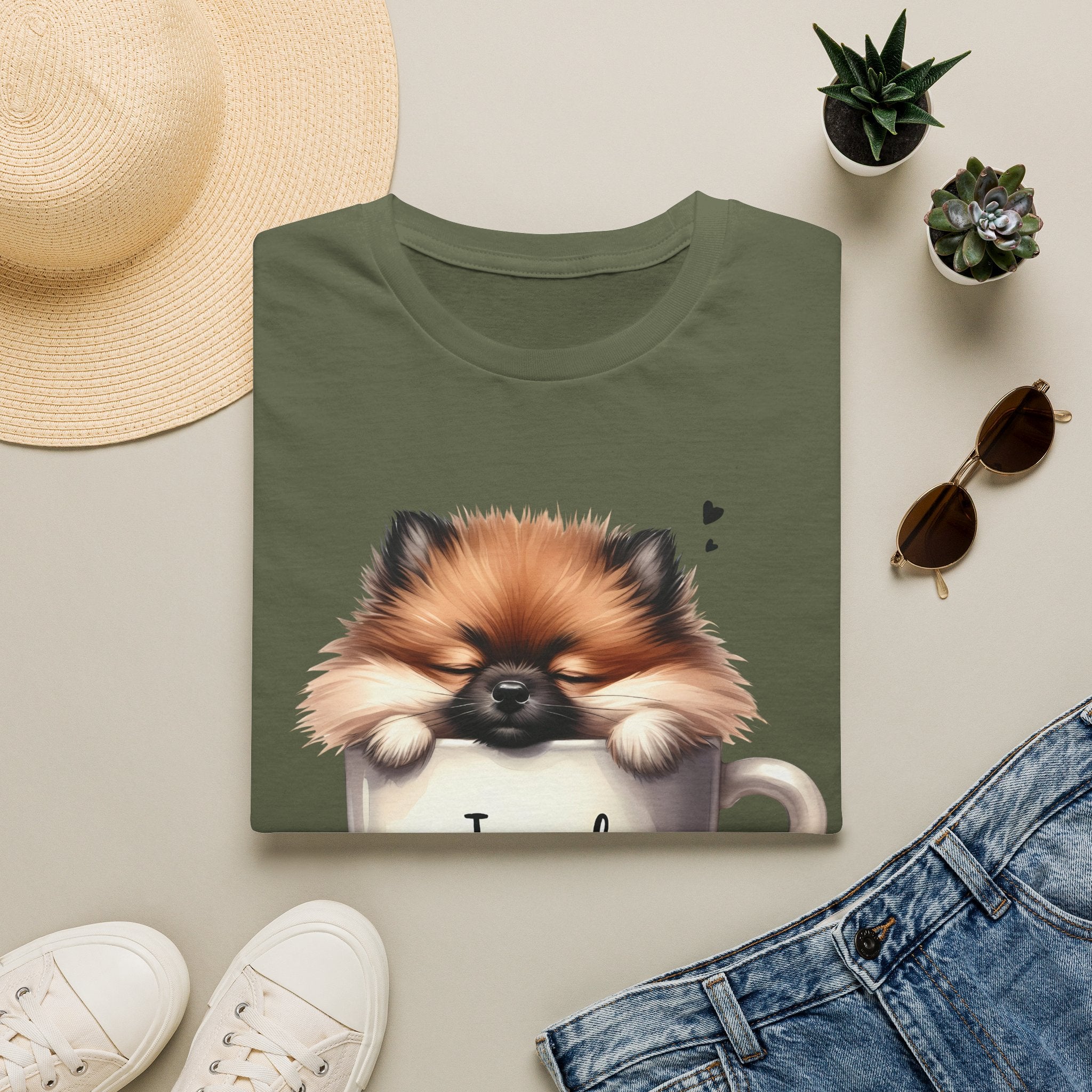 Cute Pomeranian in Coffee Mug T-Shirt | I Need Coffee, Dog Coffee Tee