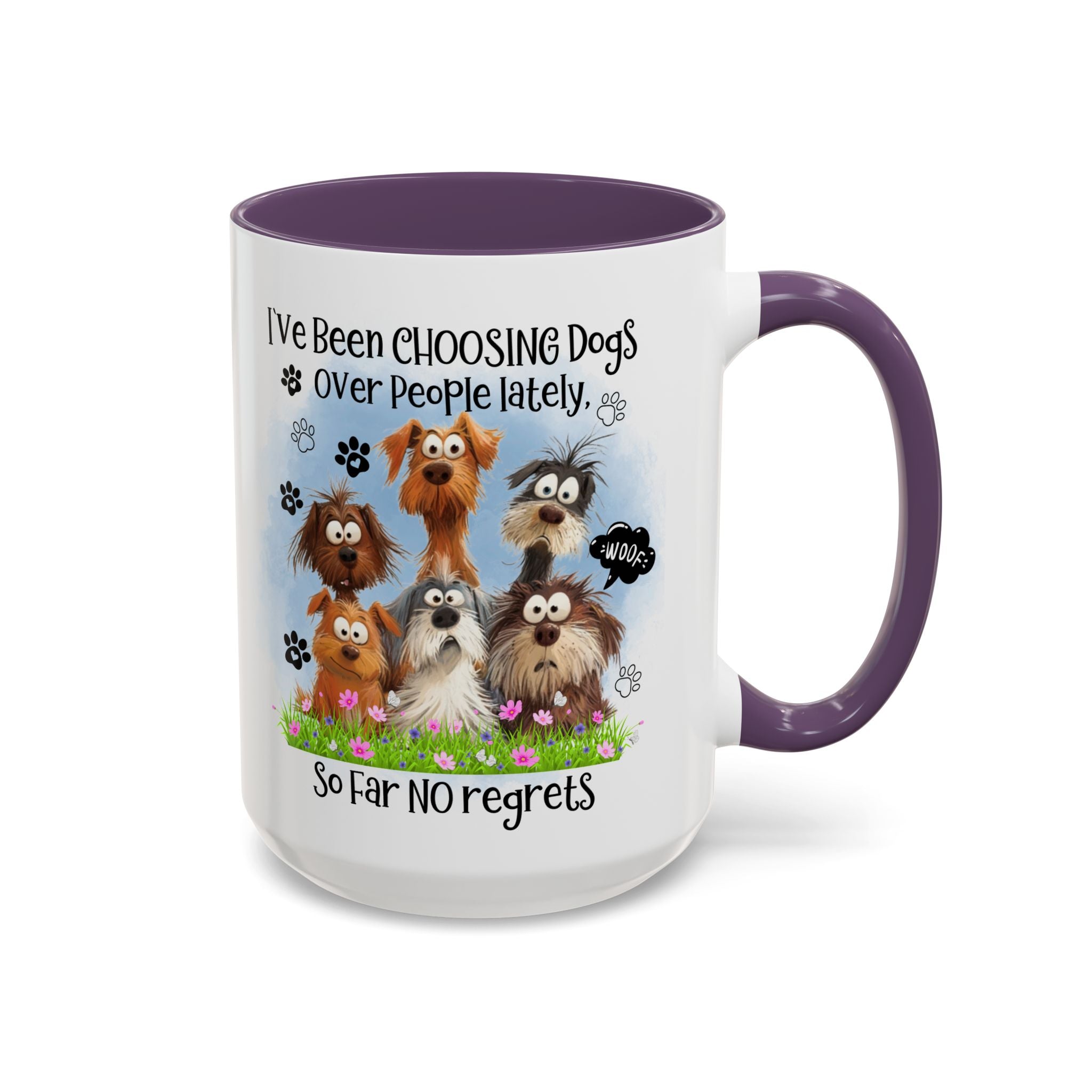 Choosing Dogs Over People Mug | Funny Cute Cartoon Dogs, 11oz 15oz Accent Coffee Mug