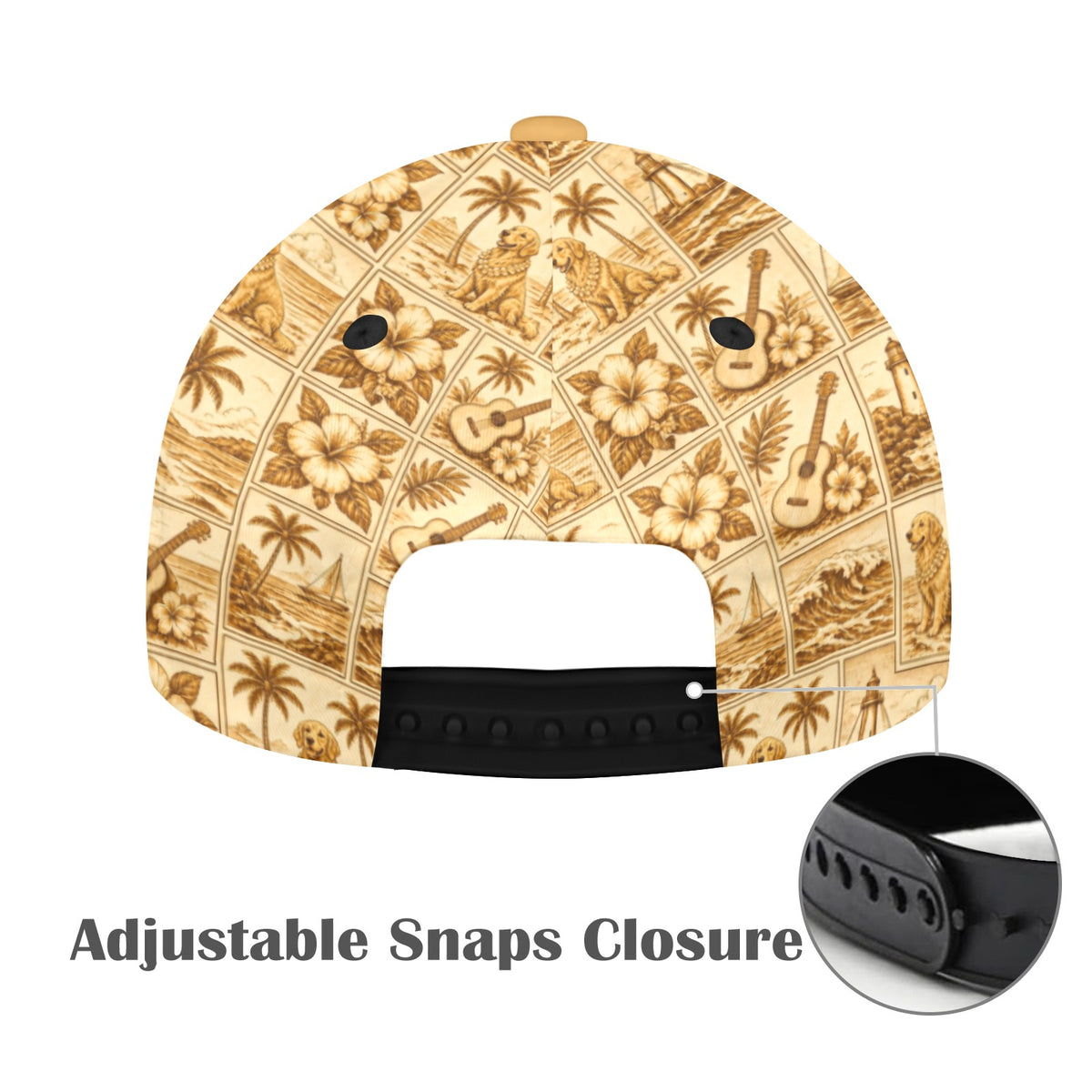 Golden Retriever Surf Style All Over Print Snapback Mom Dad Cap – 7-Panel Chino Cotton Twill Hat