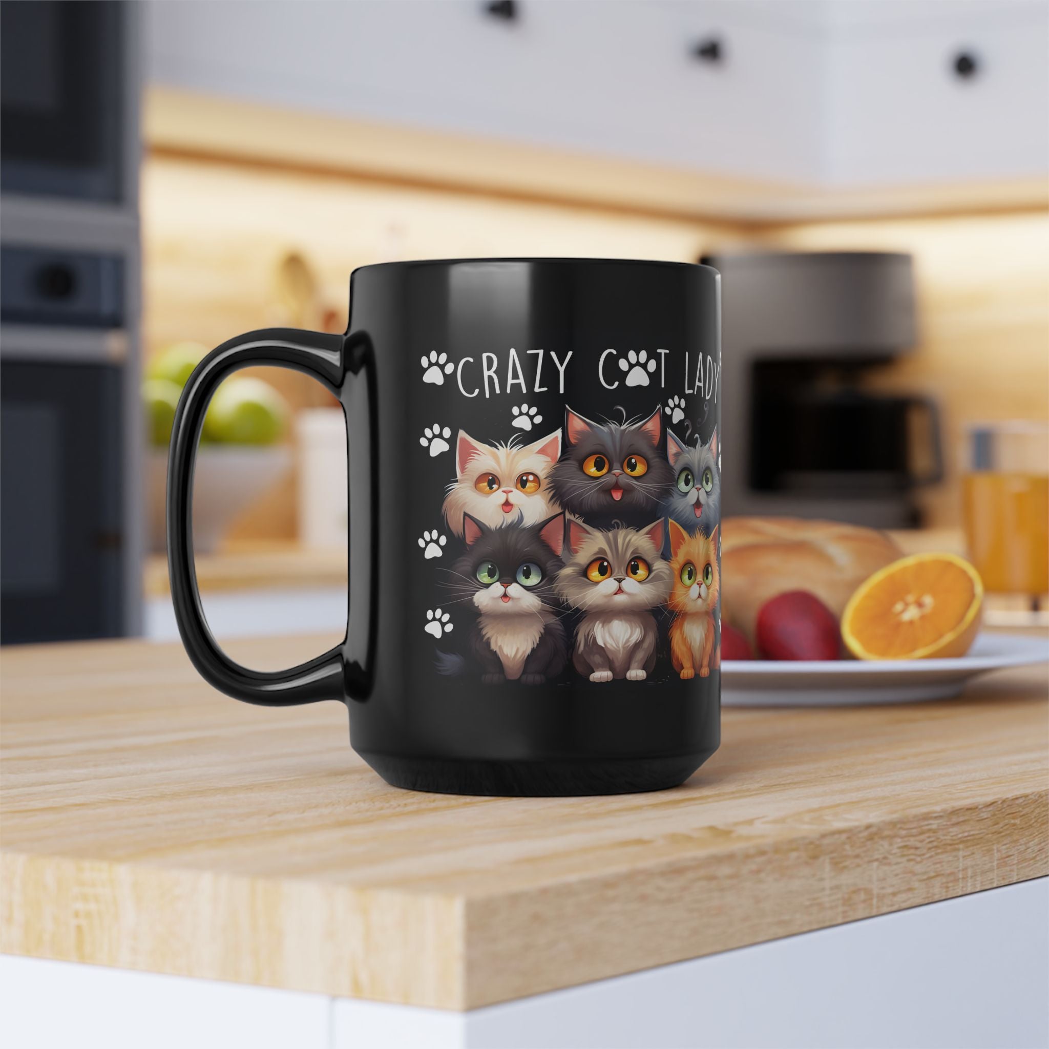Crazy Cat Lady Mug | Black Cat Paw Print Coffee Cup