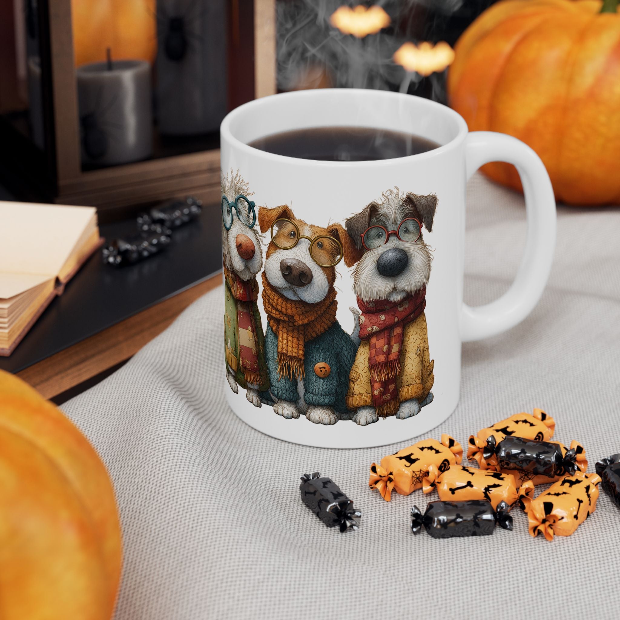 Whimsical Dog with Glasses and Scarf Mug | Ceramic Coffee Cup