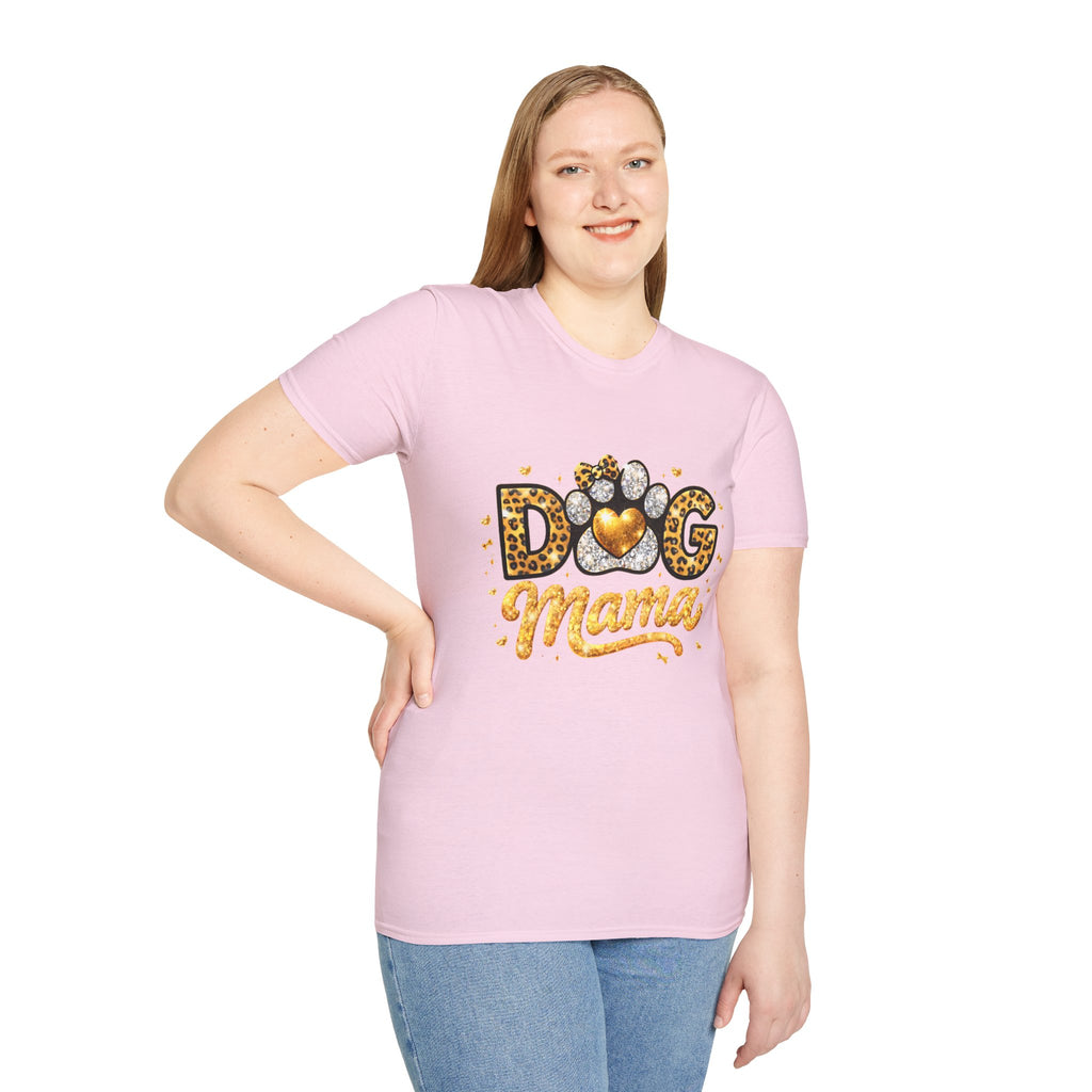 Dog Mama T-Shirt | Leopard Heart Paw Print, Gold Glitter Script