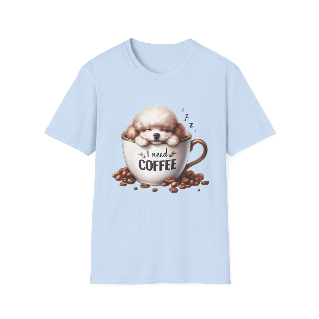 Sleeping Puppy in Coffee Cup T-Shirt | I Need Coffee Dog Design