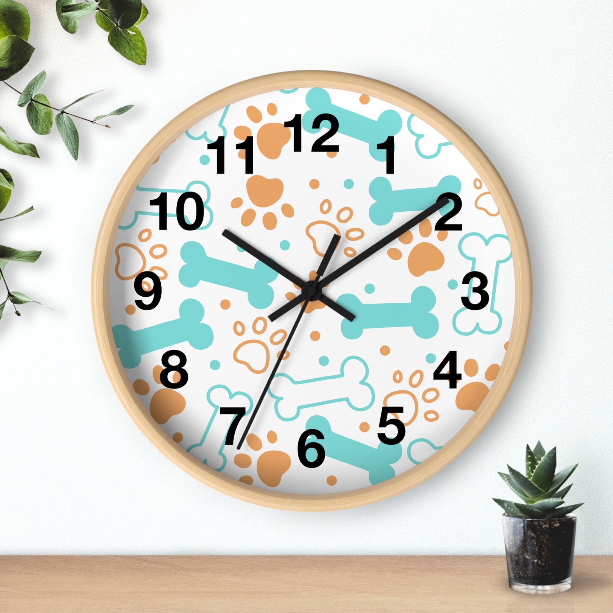 Dog Bones and Paw Prints Wall Clock | Pet-themed Nursery Clock