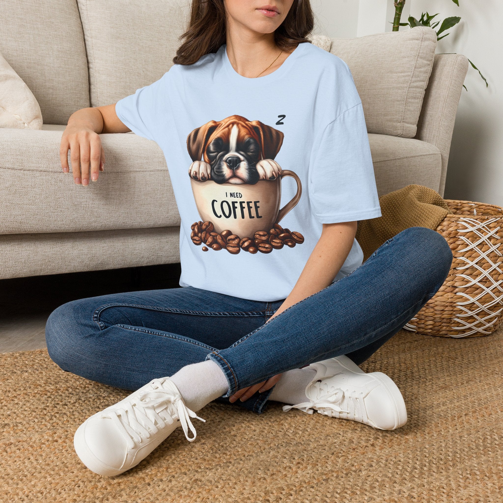 Sleeping Puppy in Coffee Cup T-Shirt | I Need Coffee Design
