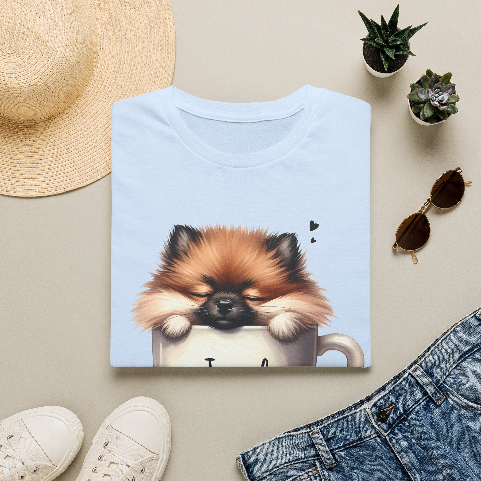 Cute Pomeranian in Coffee Mug T-Shirt | I Need Coffee, Dog Coffee Tee
