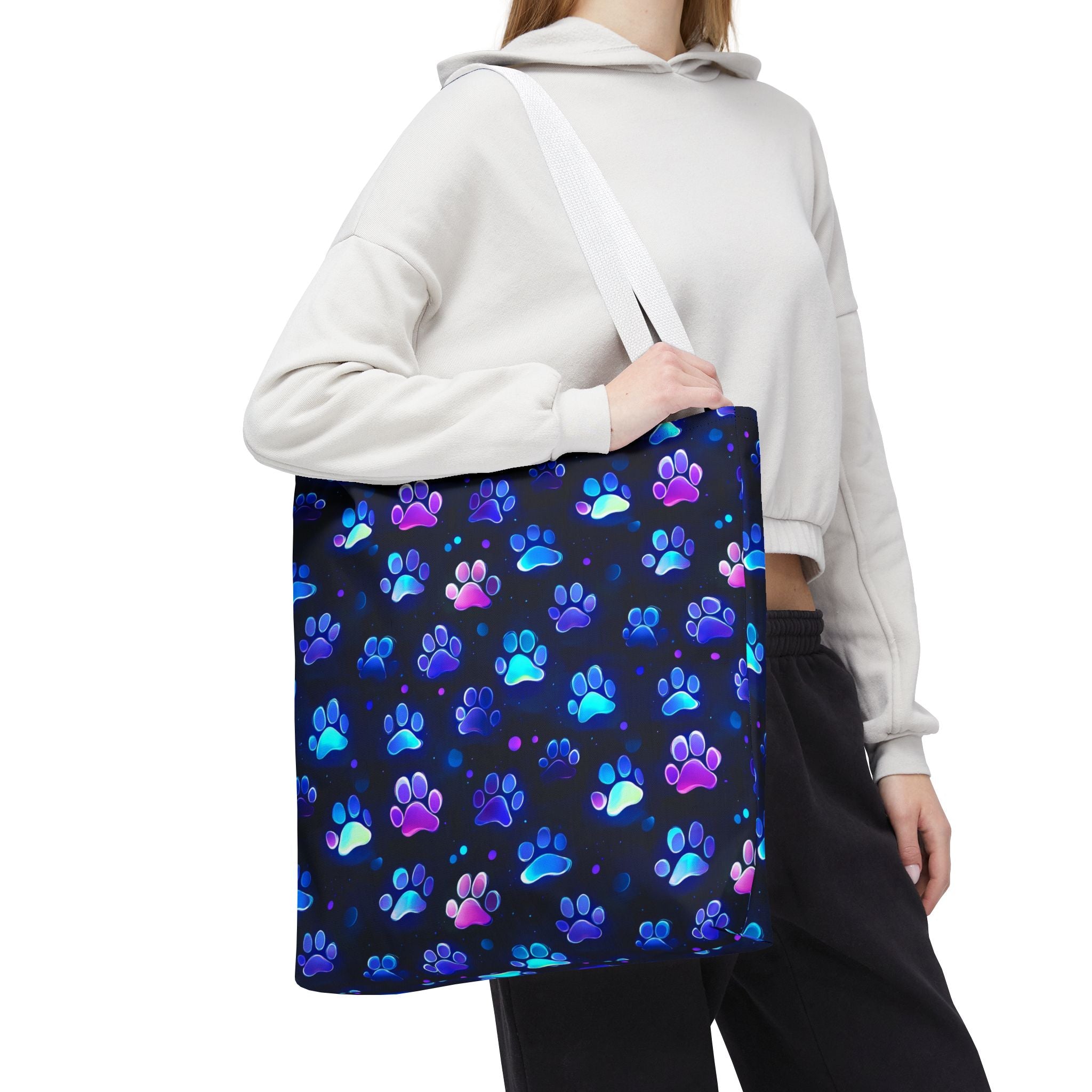 Neon Paw Print Tote | Colorful Cat Dog Paw Pattern All Over Print
