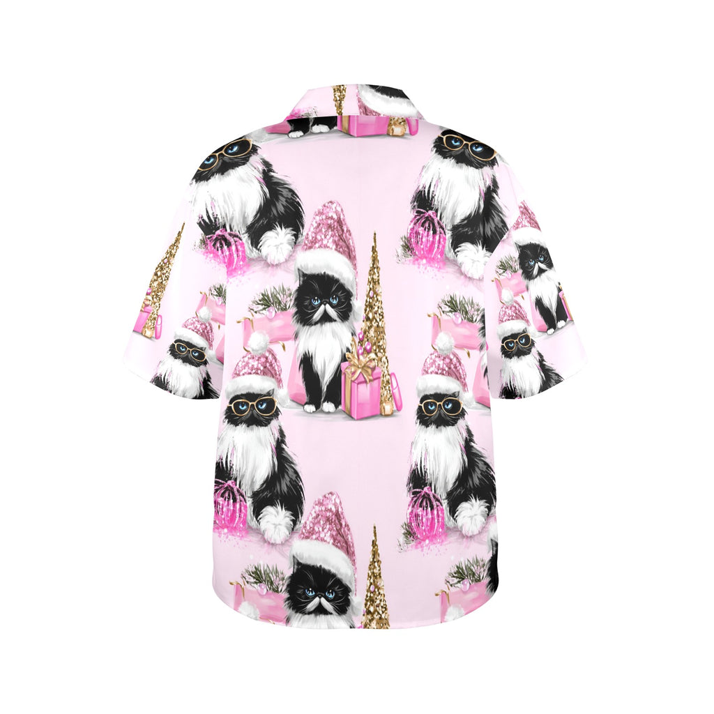 Women's All Over Print Christmas Cats Shirt Made in USA