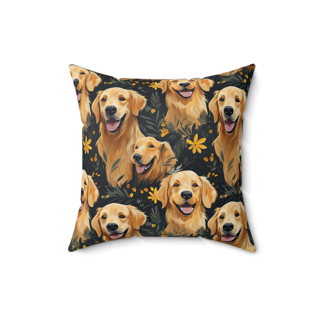 Golden Retriever Pattern Pillow | Dog Portraits Floral Throw Pillow