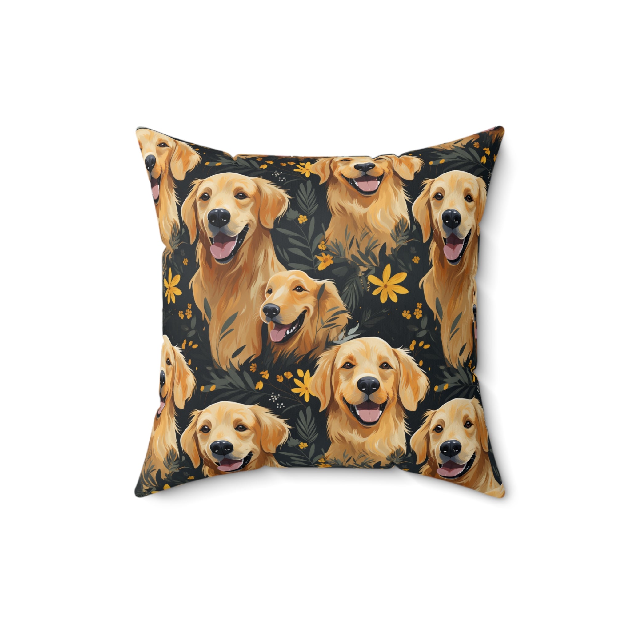 Golden Retriever Pattern Pillow | Dog Portraits Floral Throw Pillow