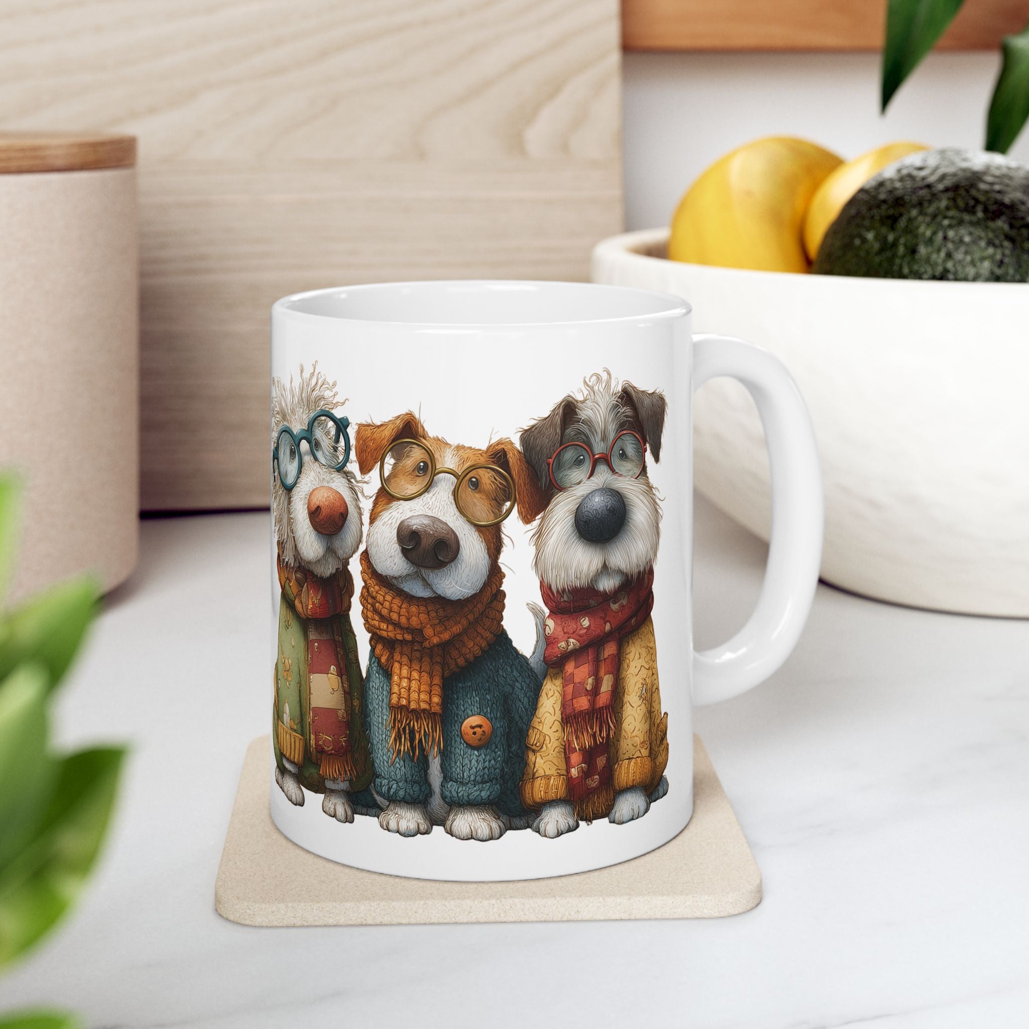 Whimsical Dog with Glasses and Scarf Mug | Ceramic Coffee Cup