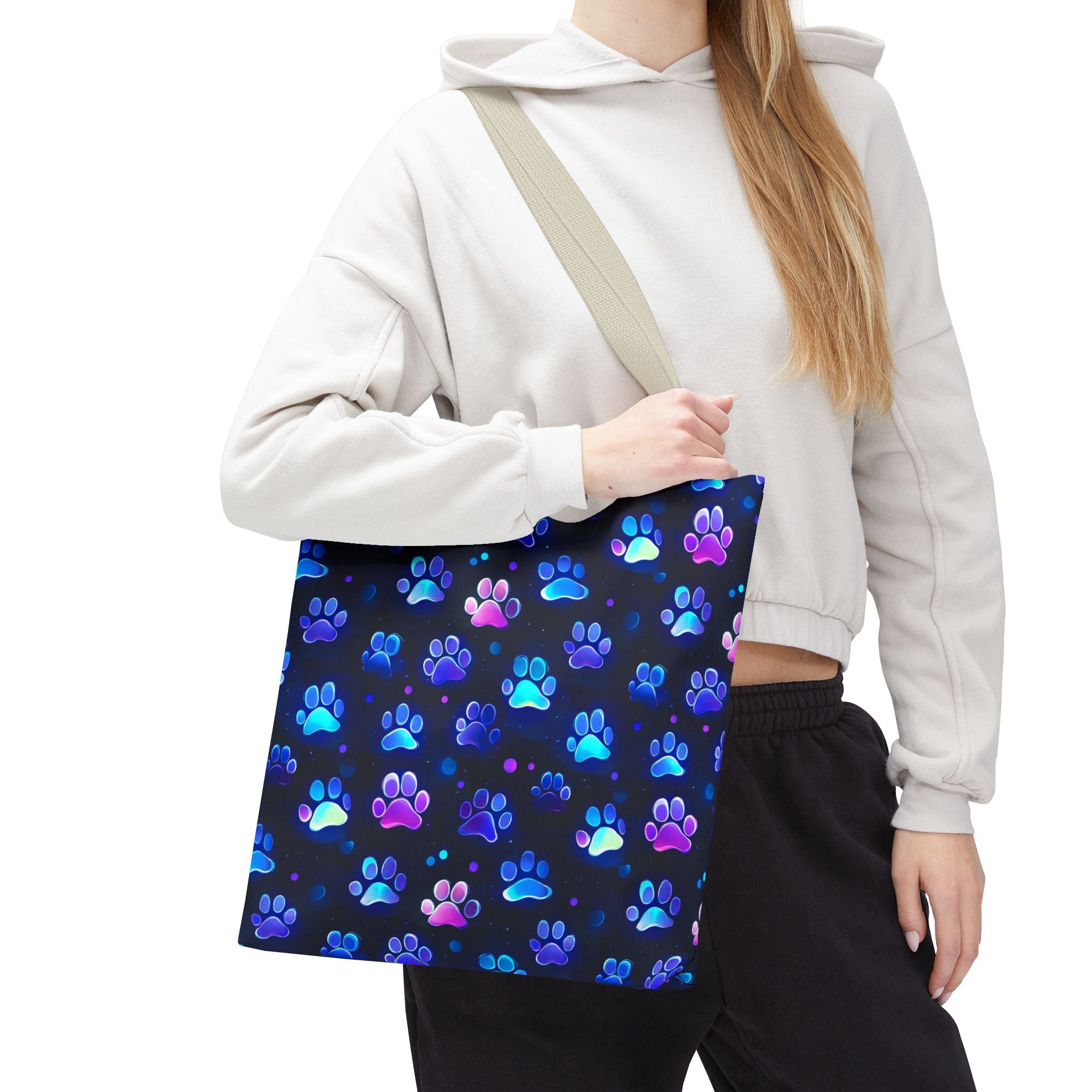 Neon Paw Print Tote | Colorful Cat Dog Paw Pattern All Over Print