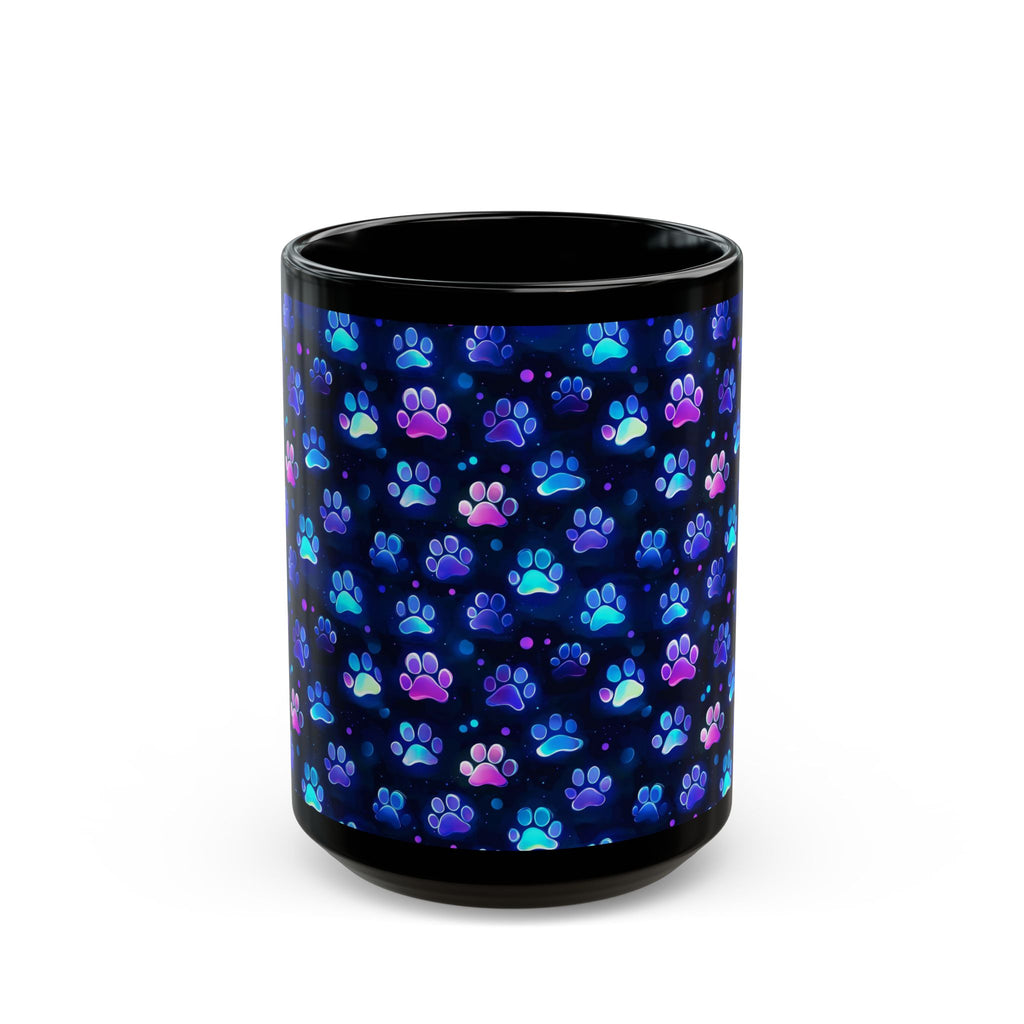 Neon Paw Print Pattern Mug | Black Ceramic 11oz or 15oz