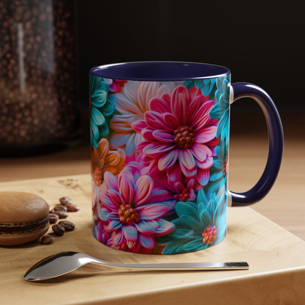 Vibrant Dahlia Floral Accent Mug | 11oz 15oz Ceramic Coffee Mug