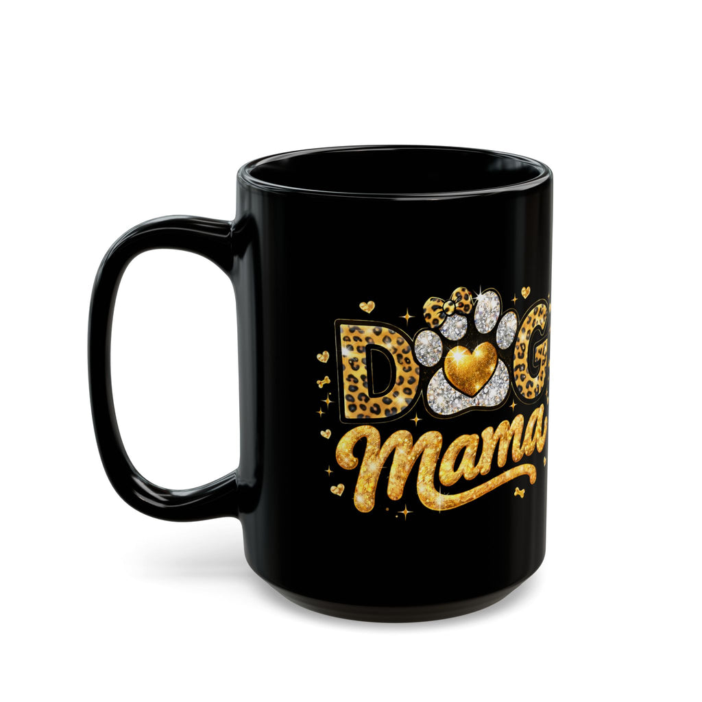 Dog Mama Black Mug | Paw Print Leopard Heart Design