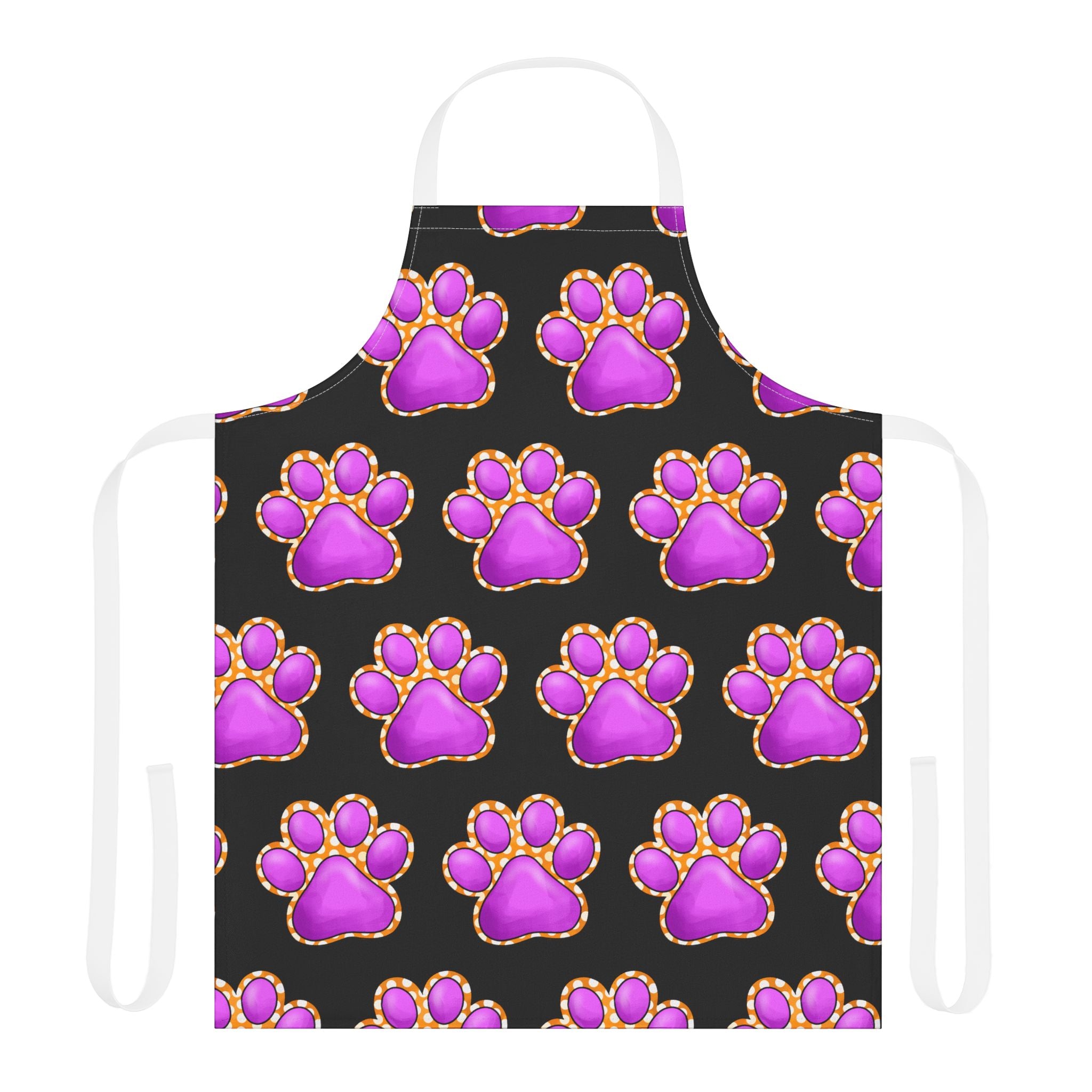 Purple Paw Print Apron | Pet Lover Kitchen Apron, Colorful Paw Pattern