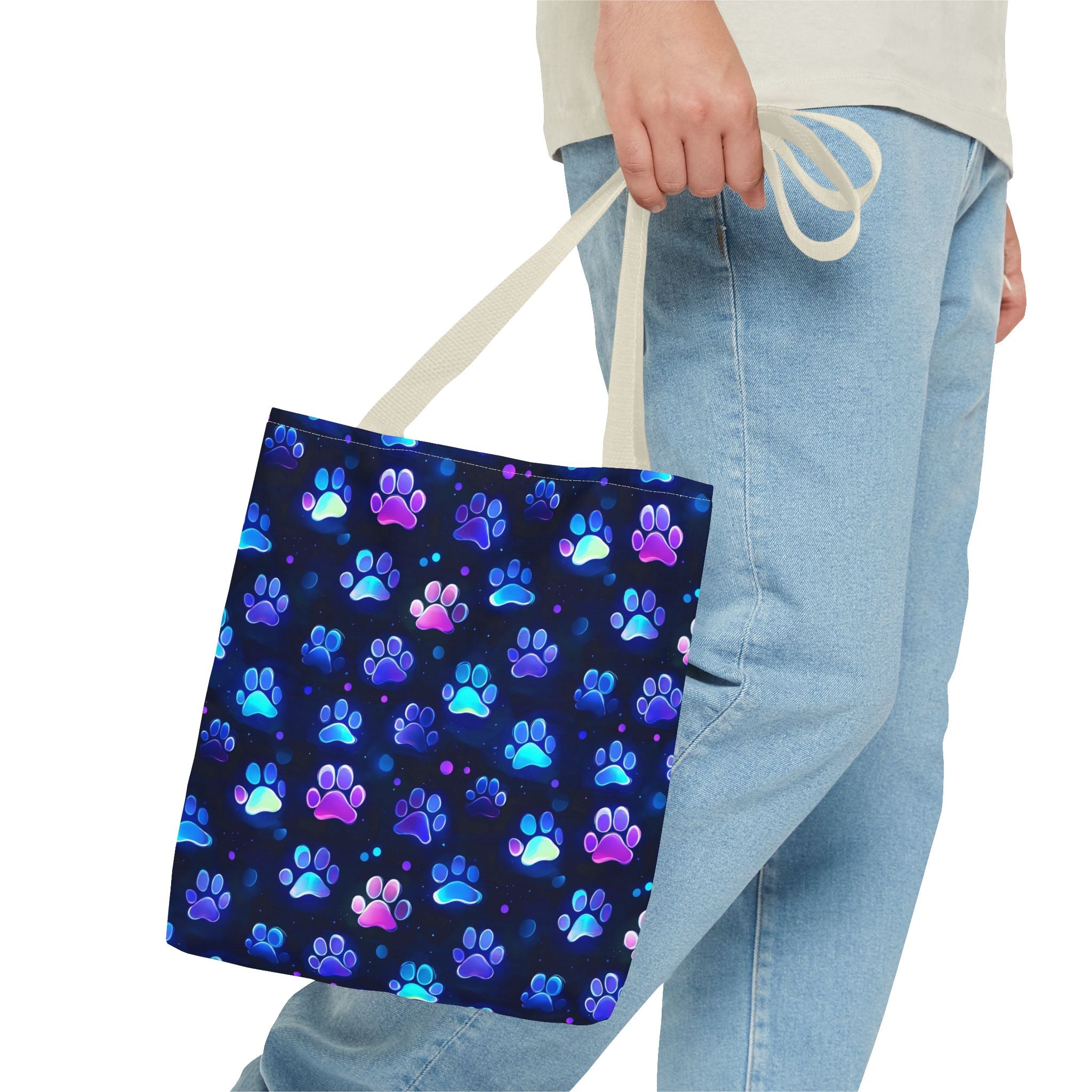 Neon Paw Print Tote | Colorful Cat Dog Paw Pattern All Over Print