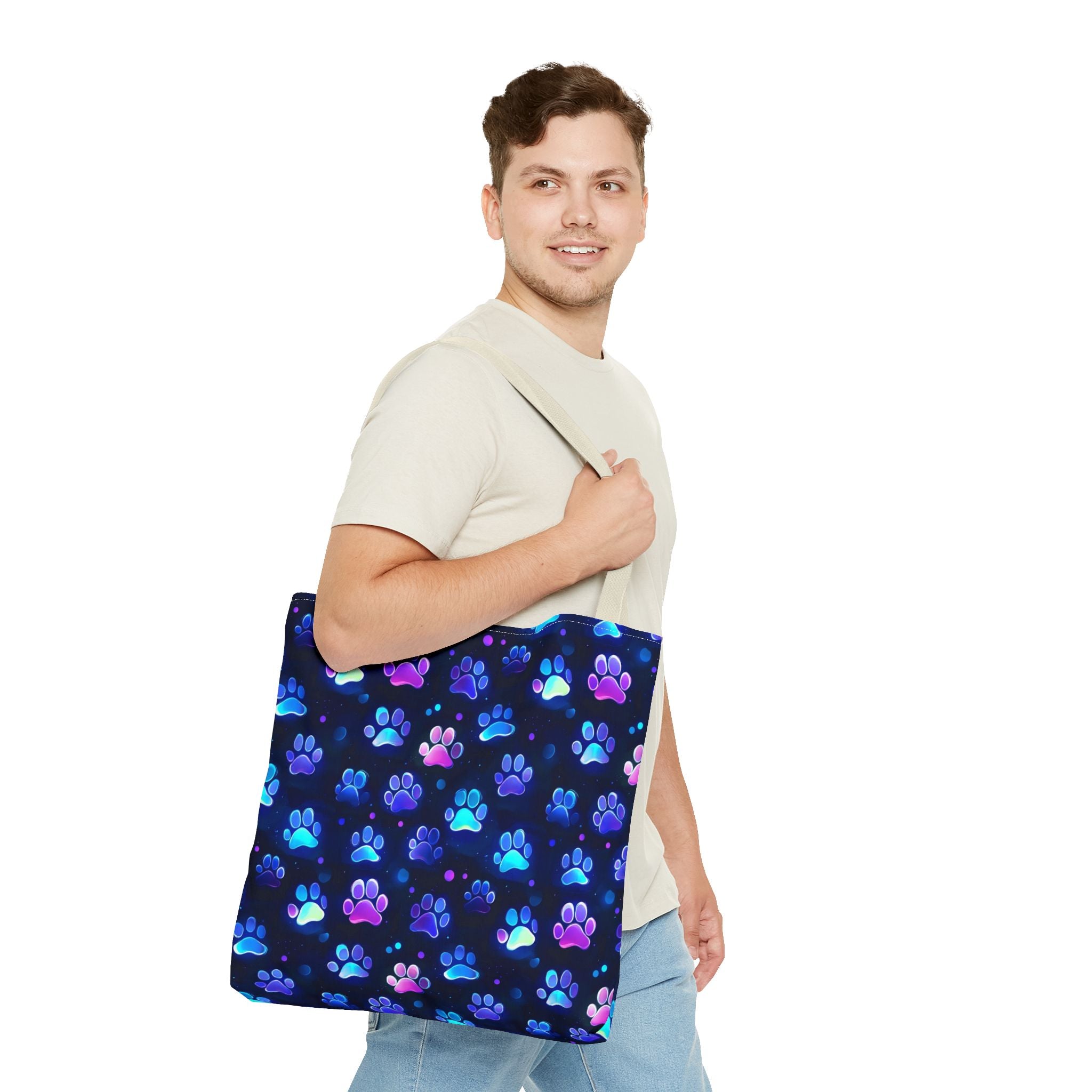 Neon Paw Print Tote | Colorful Cat Dog Paw Pattern All Over Print