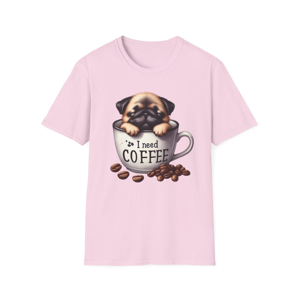 Puppy in Coffee Cup I Need Coffee T-Shirt | Cute Pug Coffee Tee