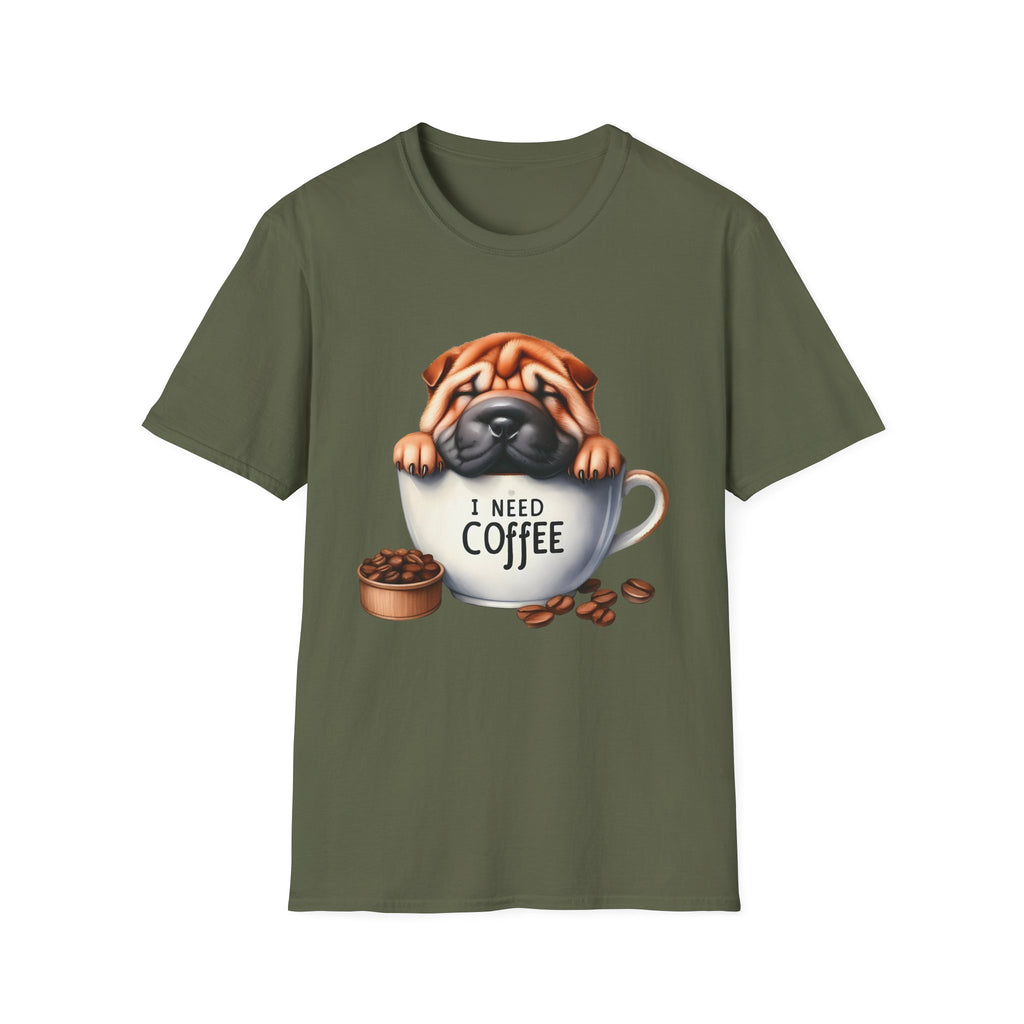 Pug in Coffee Cup T-Shirt | I Need Coffee Puppy Tee