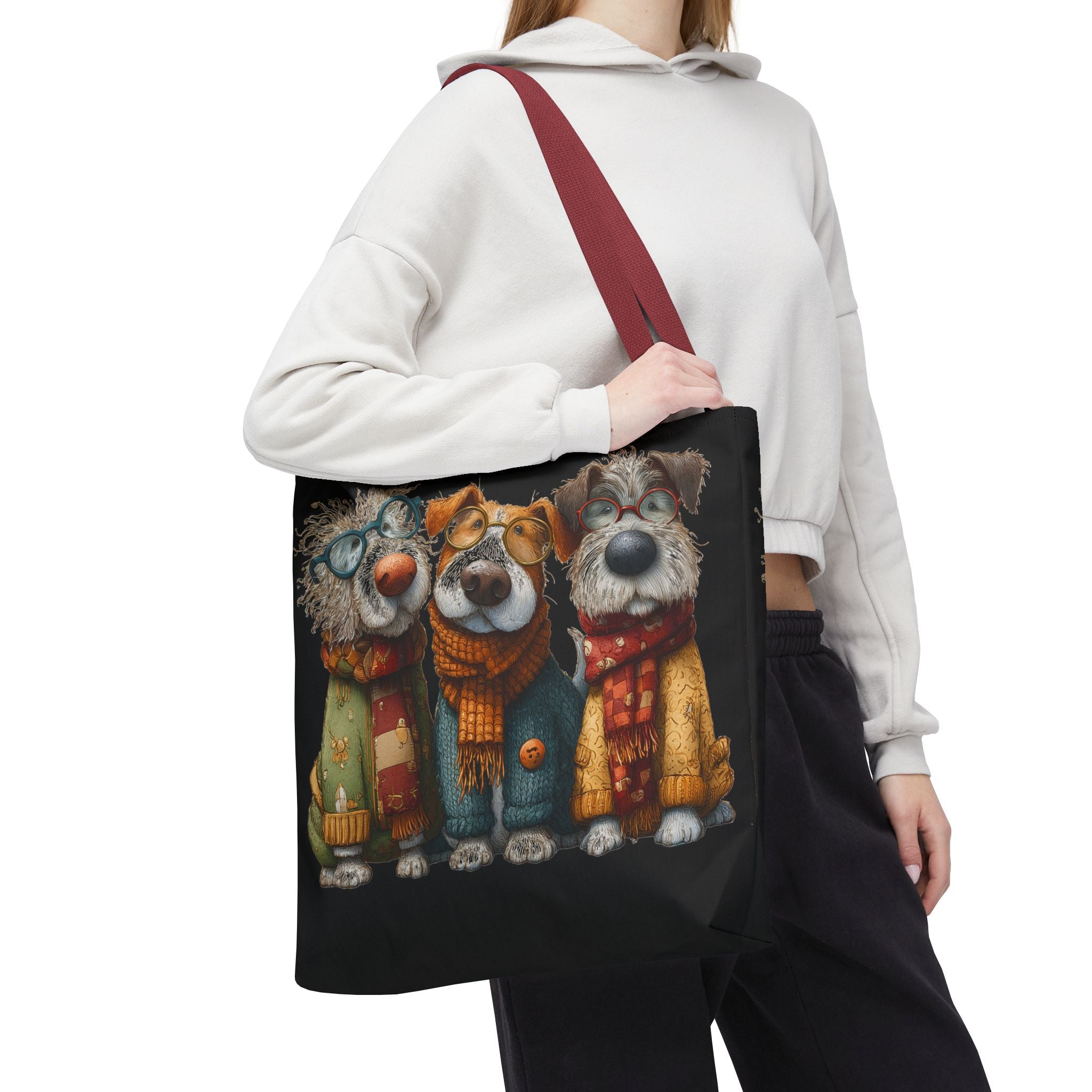 Three Cozy Dogs Tote Bag | Cute Winter Dogs Illustration