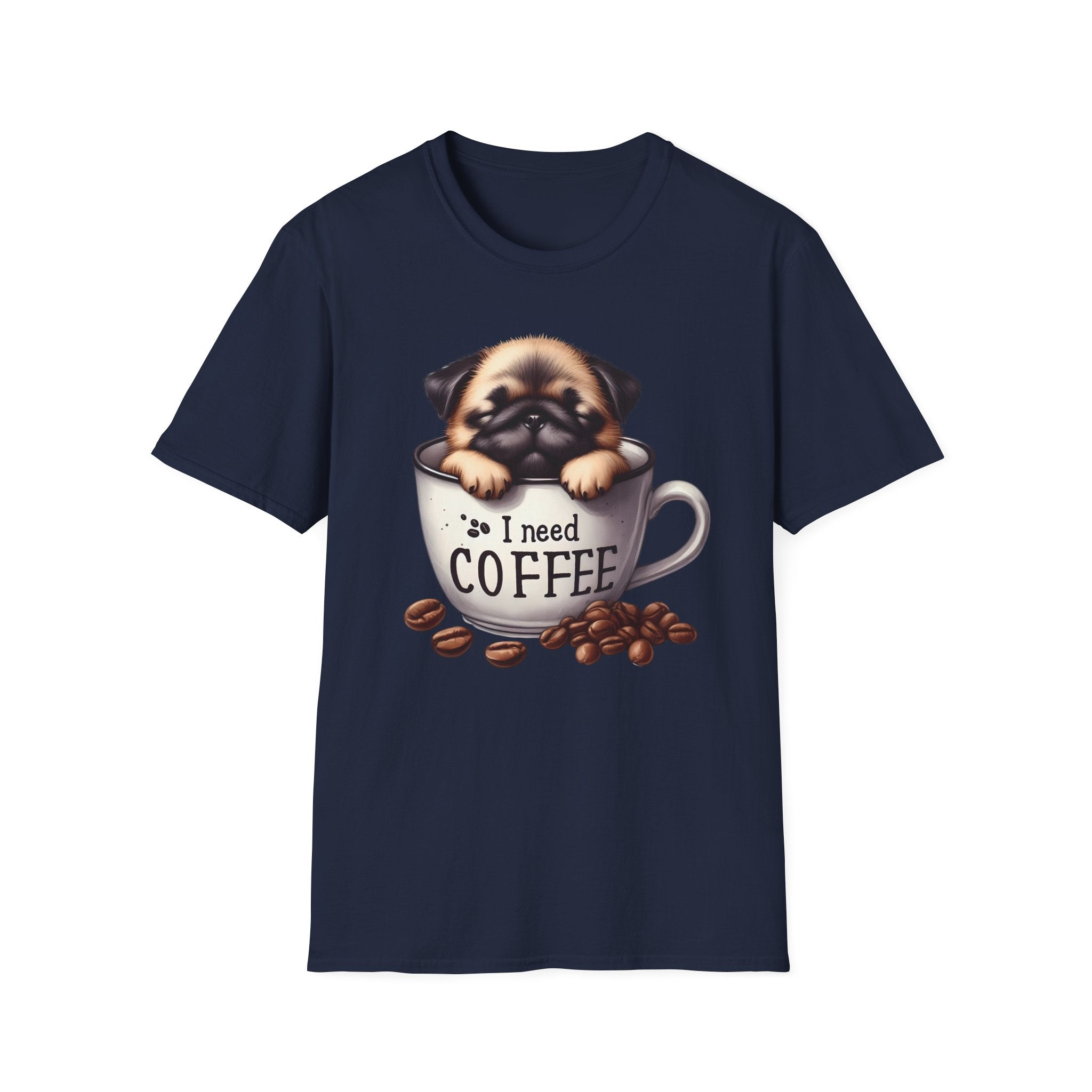 Puppy in Coffee Cup I Need Coffee T-Shirt | Cute Pug Coffee Tee