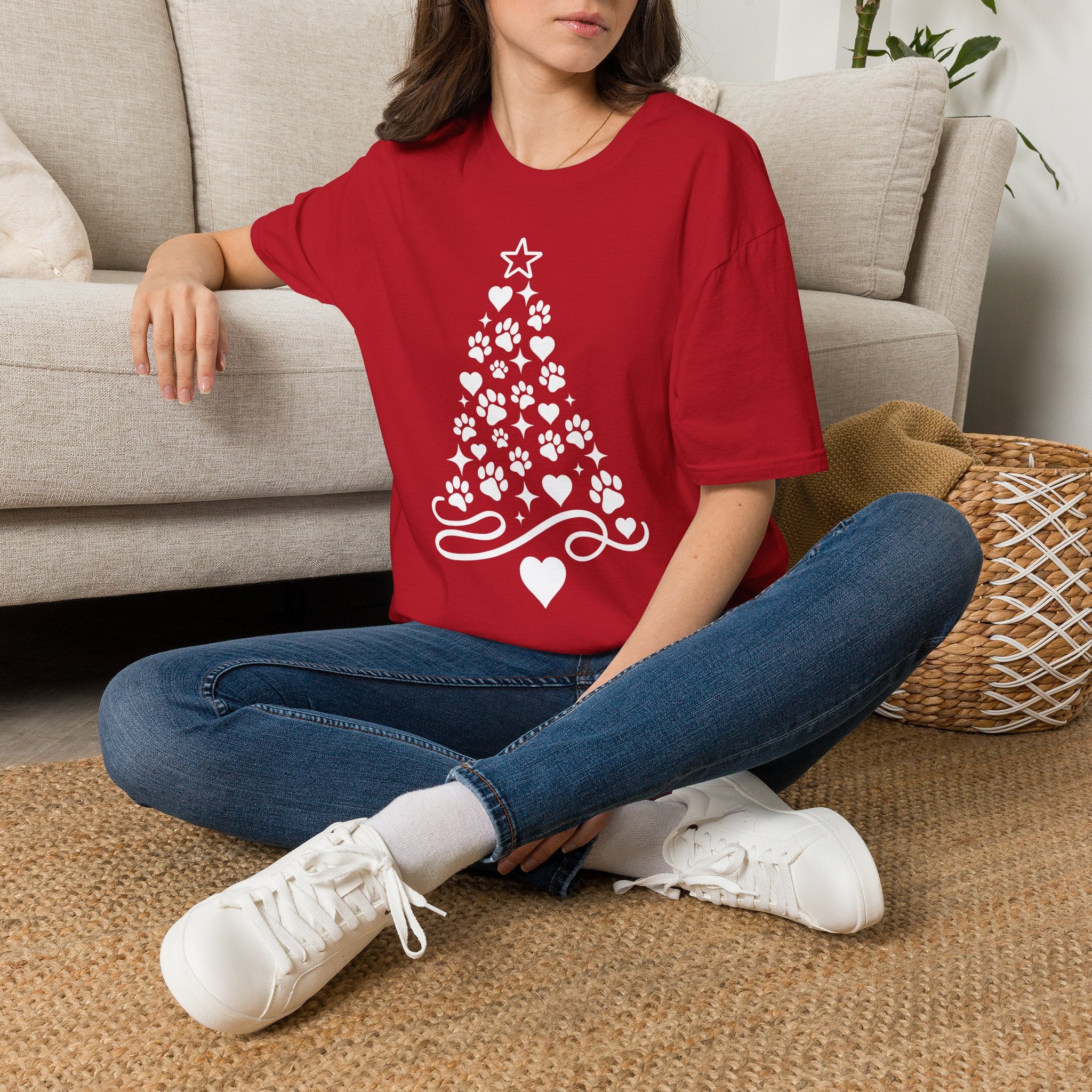 Paw Paw Print Christmas Tree T-Shirt | Dog Lover Holiday Tee