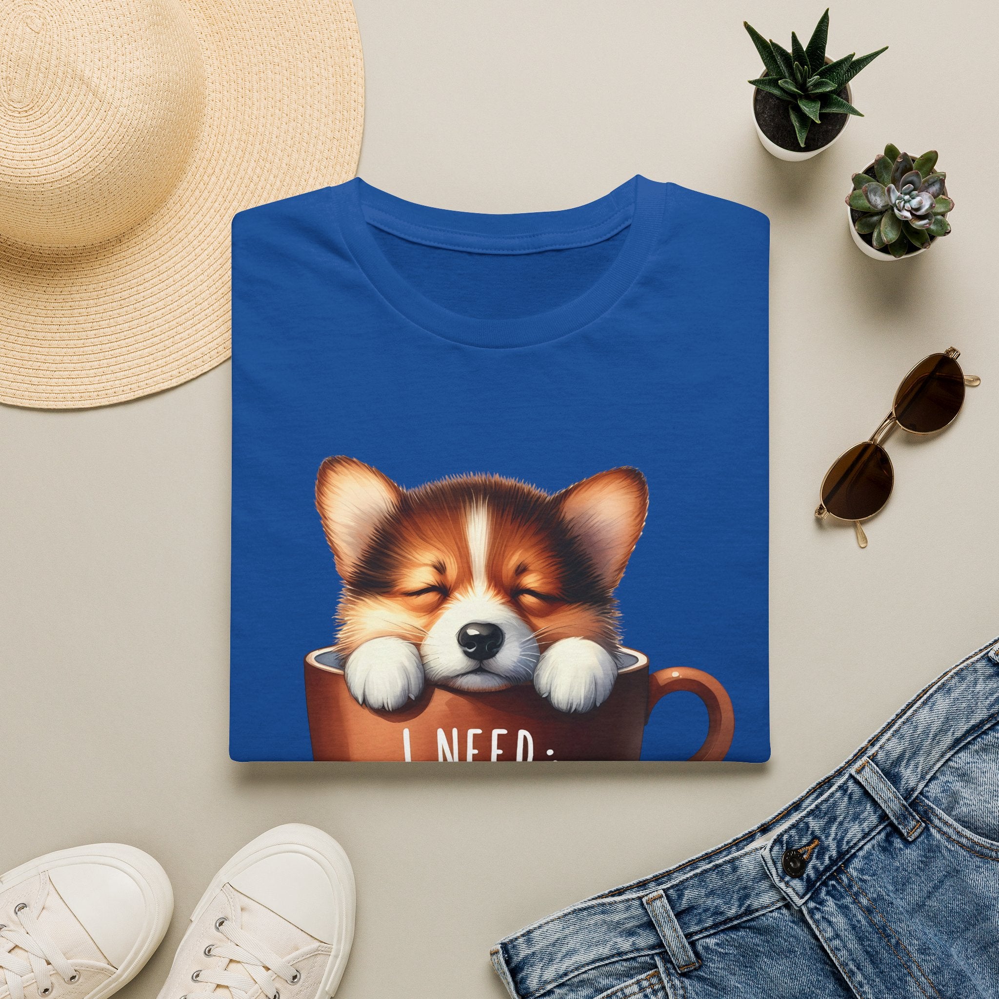 Sleeping Puppy in Coffee Cup T-Shirt | I Need Coffee, Cute Corgi Mug