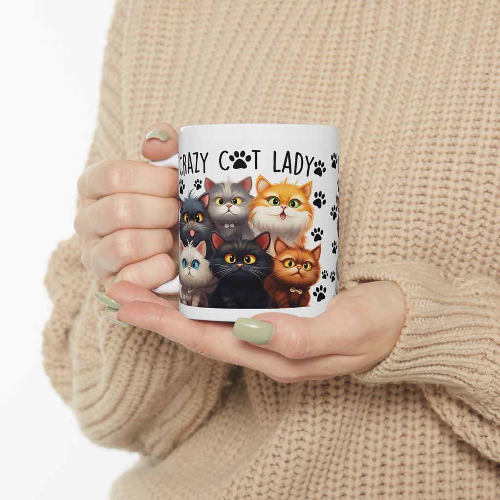 Crazy Cat Lady Cats mug | Cute cartoon kittens paw prints ceramic mug