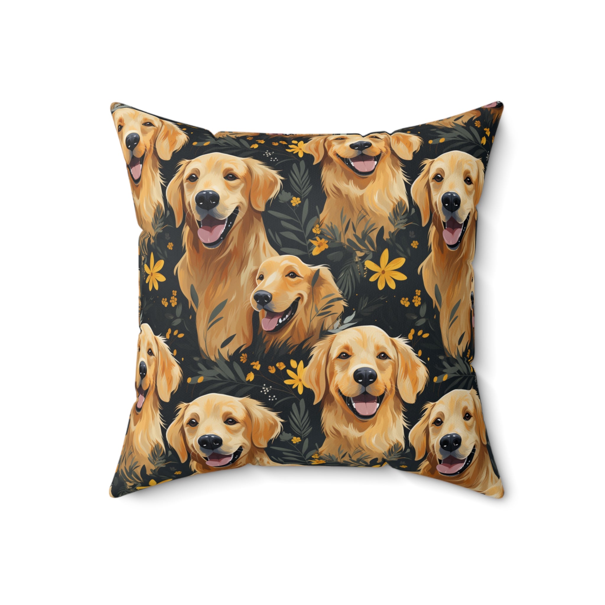 Golden Retriever Pattern Pillow | Dog Portraits Floral Throw Pillow